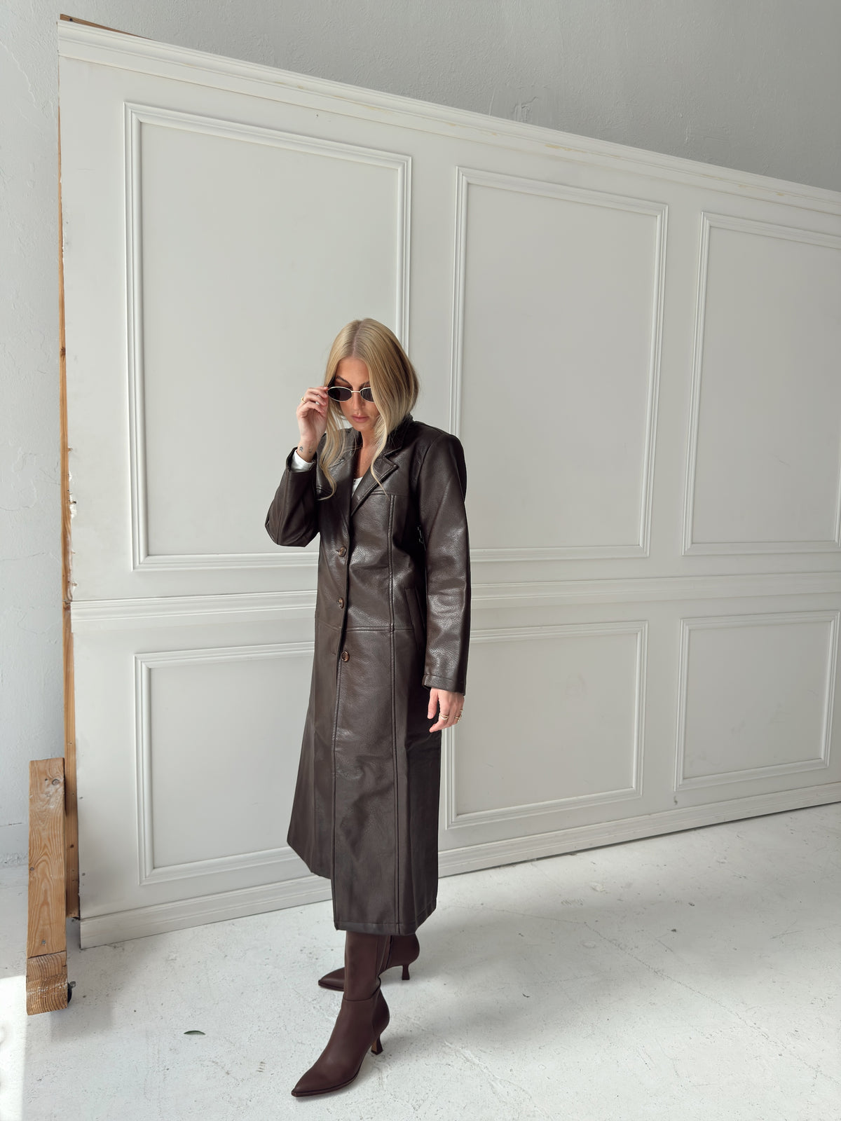 Freya Faux Leather Long Coat