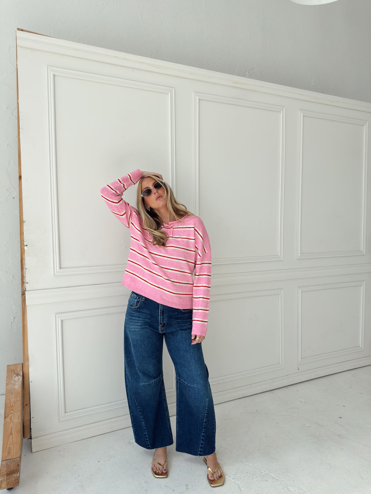 Caroline Cozy Stripe Knit Sweater - Pink