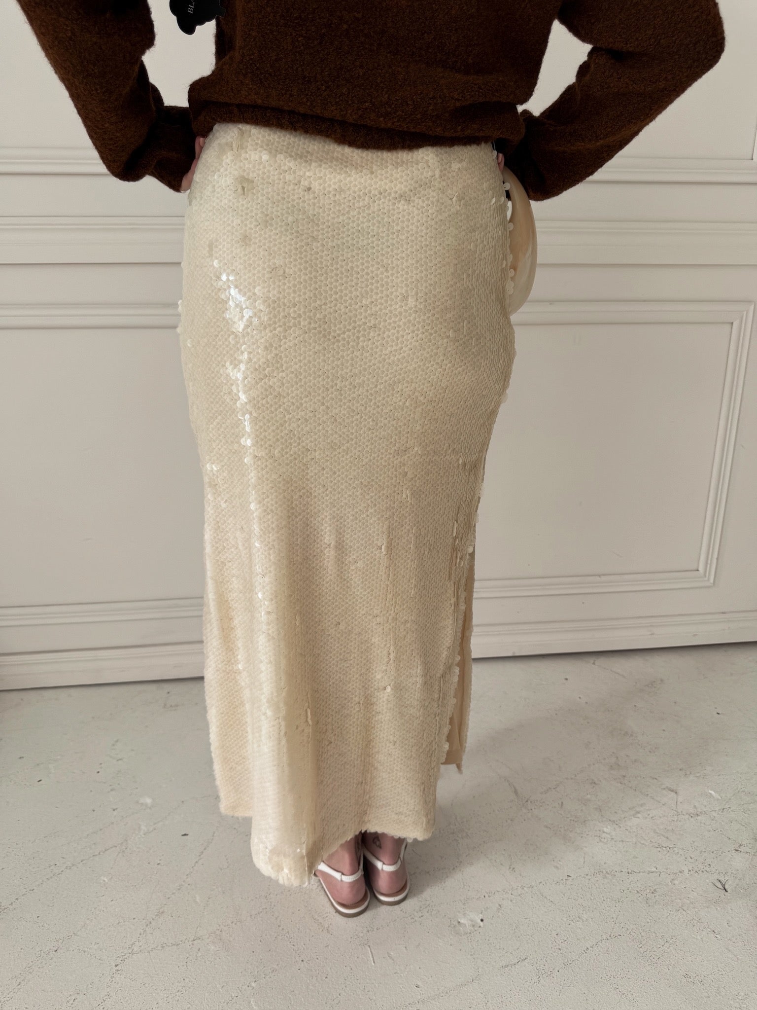 Endless Rose Ivory Sequin Midi Skirt