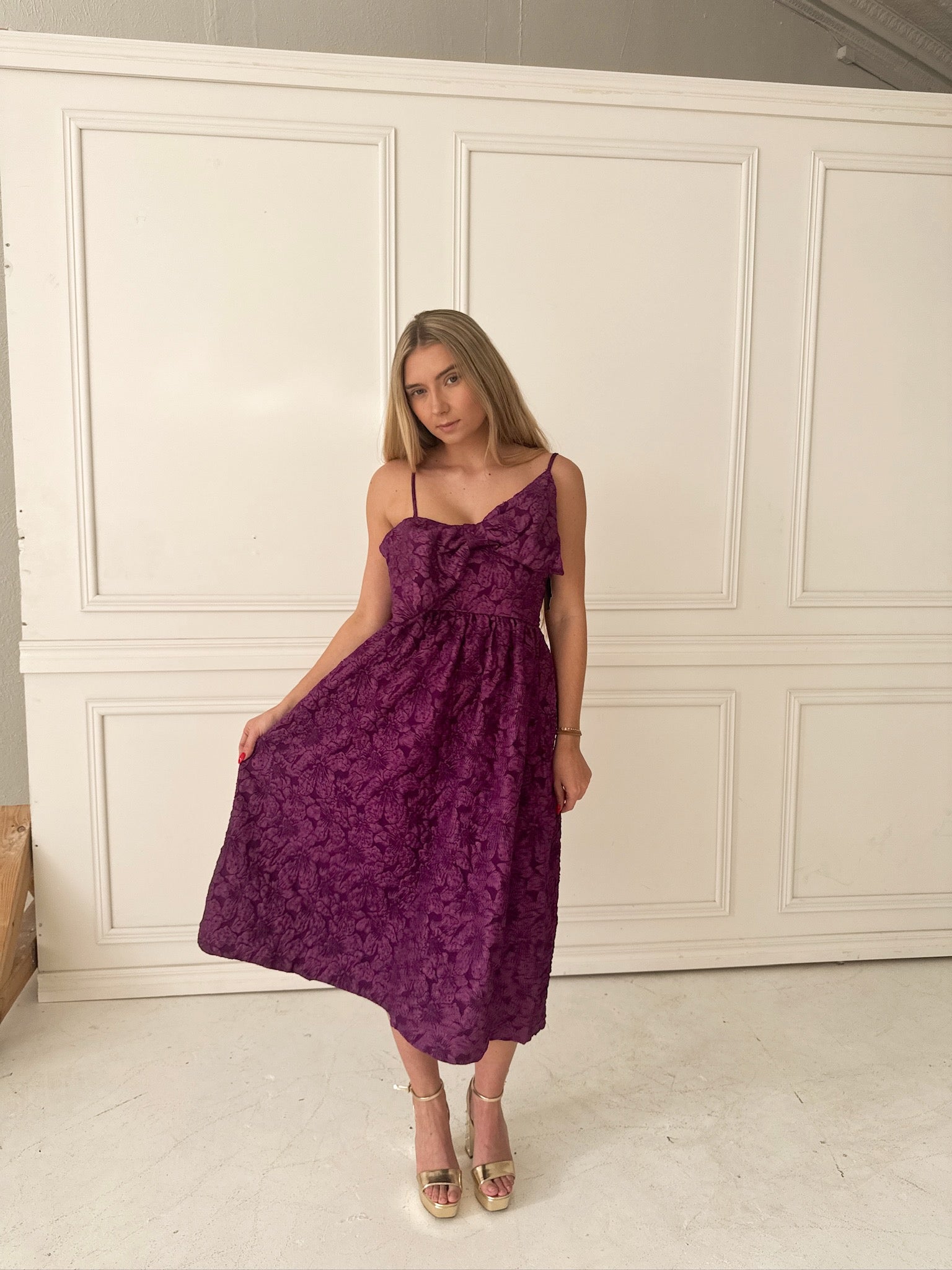 Meet Me in Santorini Violet Jacquard Bow Midi Dress