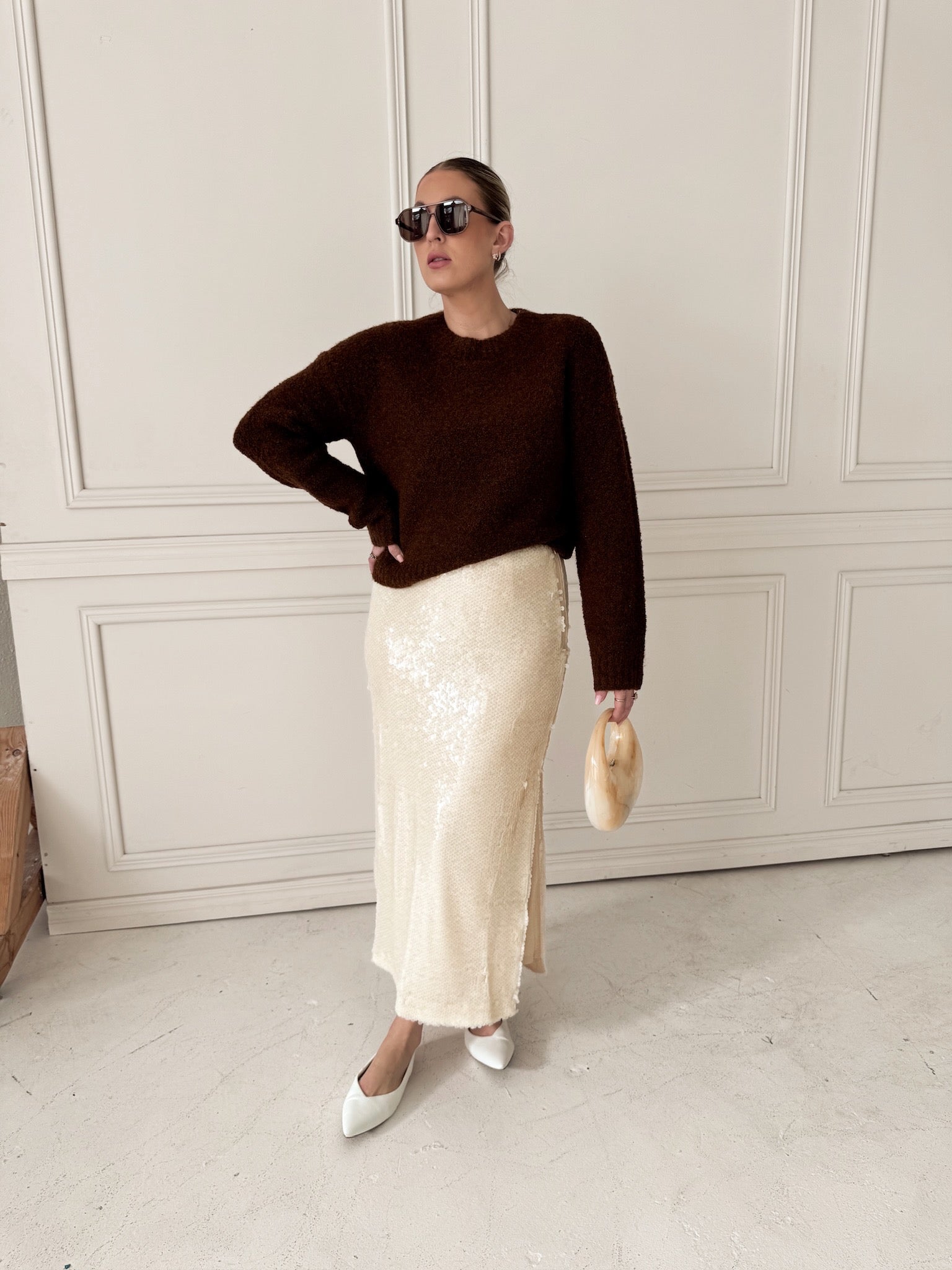 Endless Rose Ivory Sequin Midi Skirt