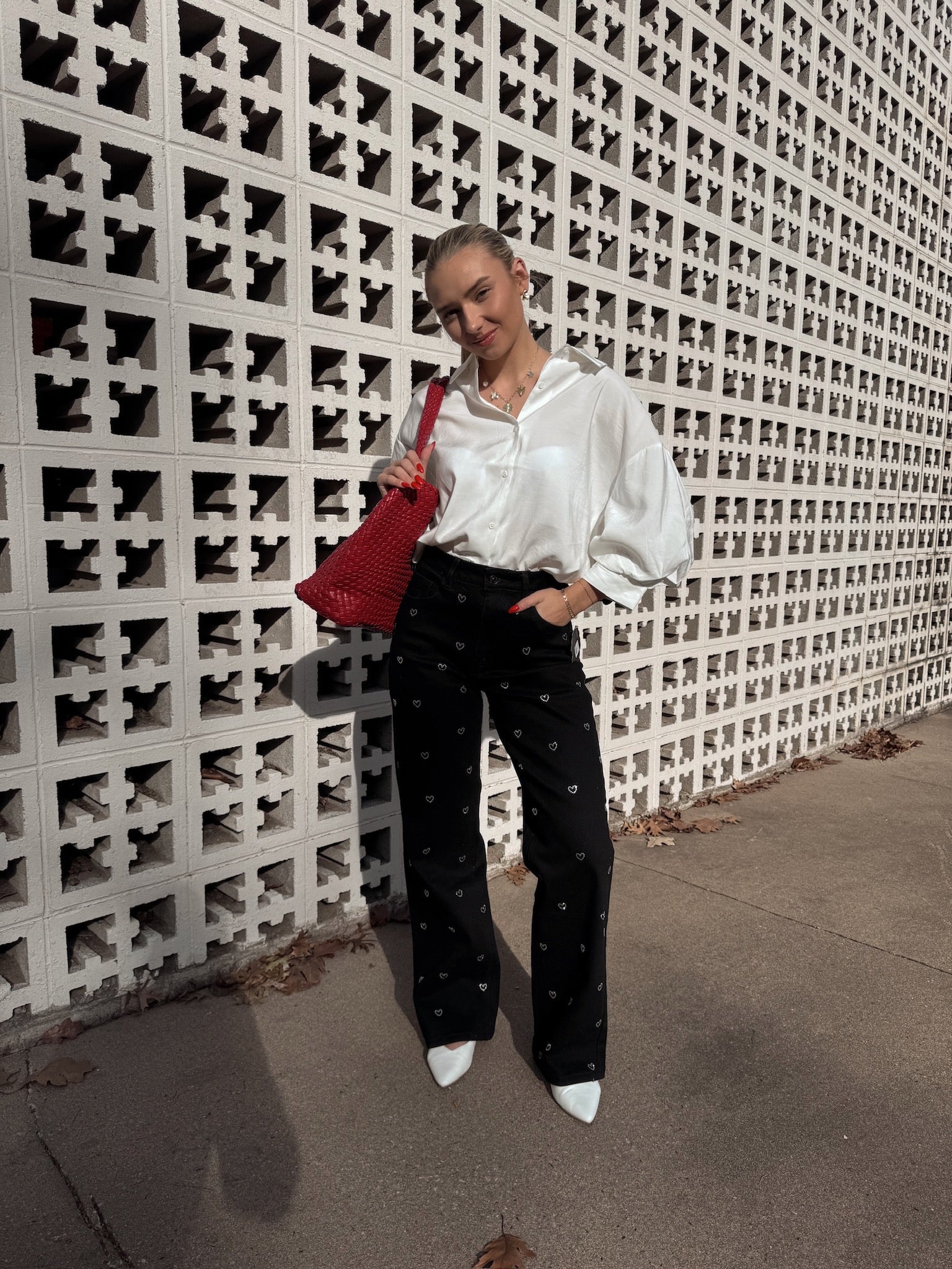 English Factory Rhinestone Heart Jeans