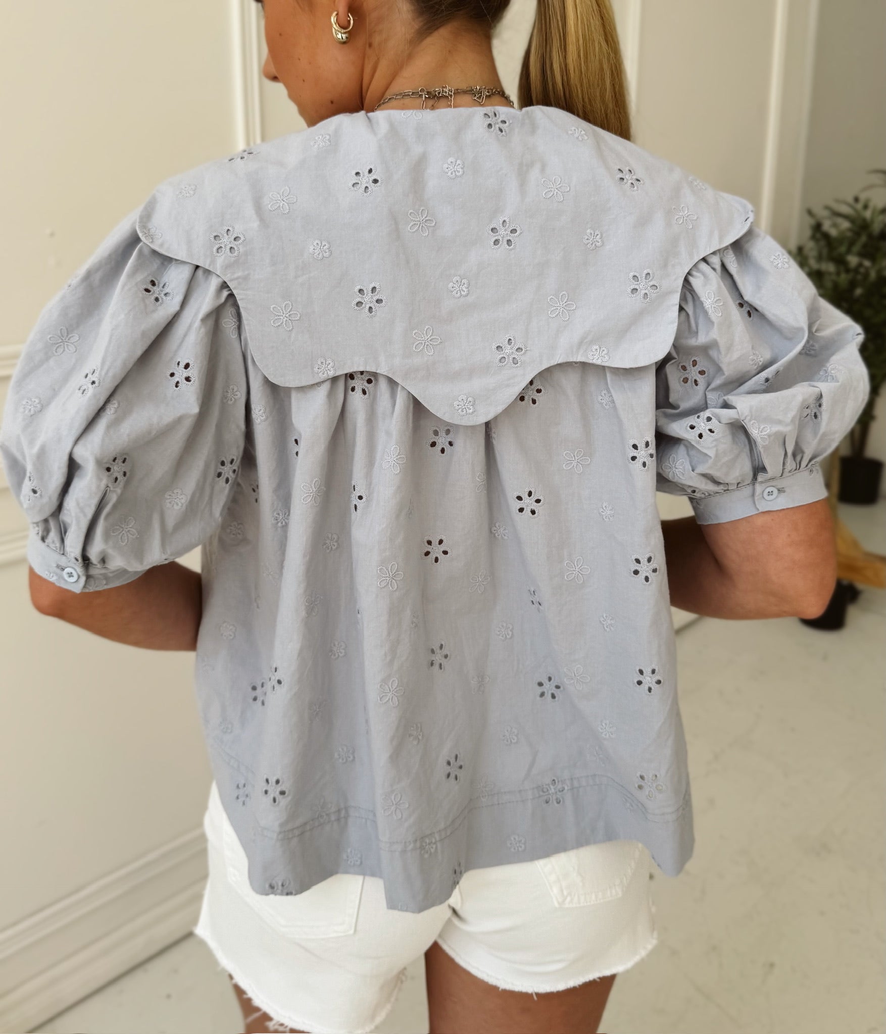 Scalloped Blue Blouse