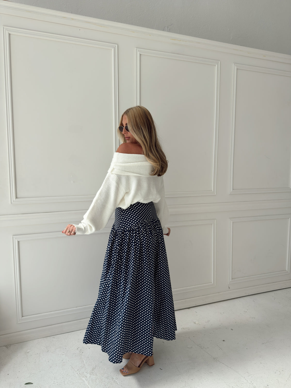 Set Your Sails Polka Dot Skirt - Navy
