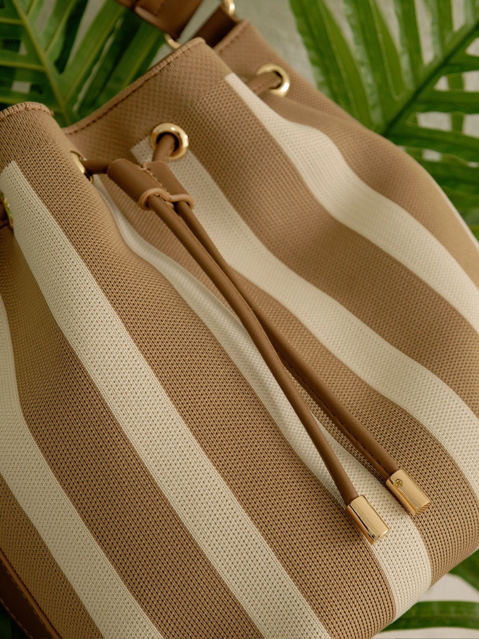Isla Tan Stripe Bucket Bag