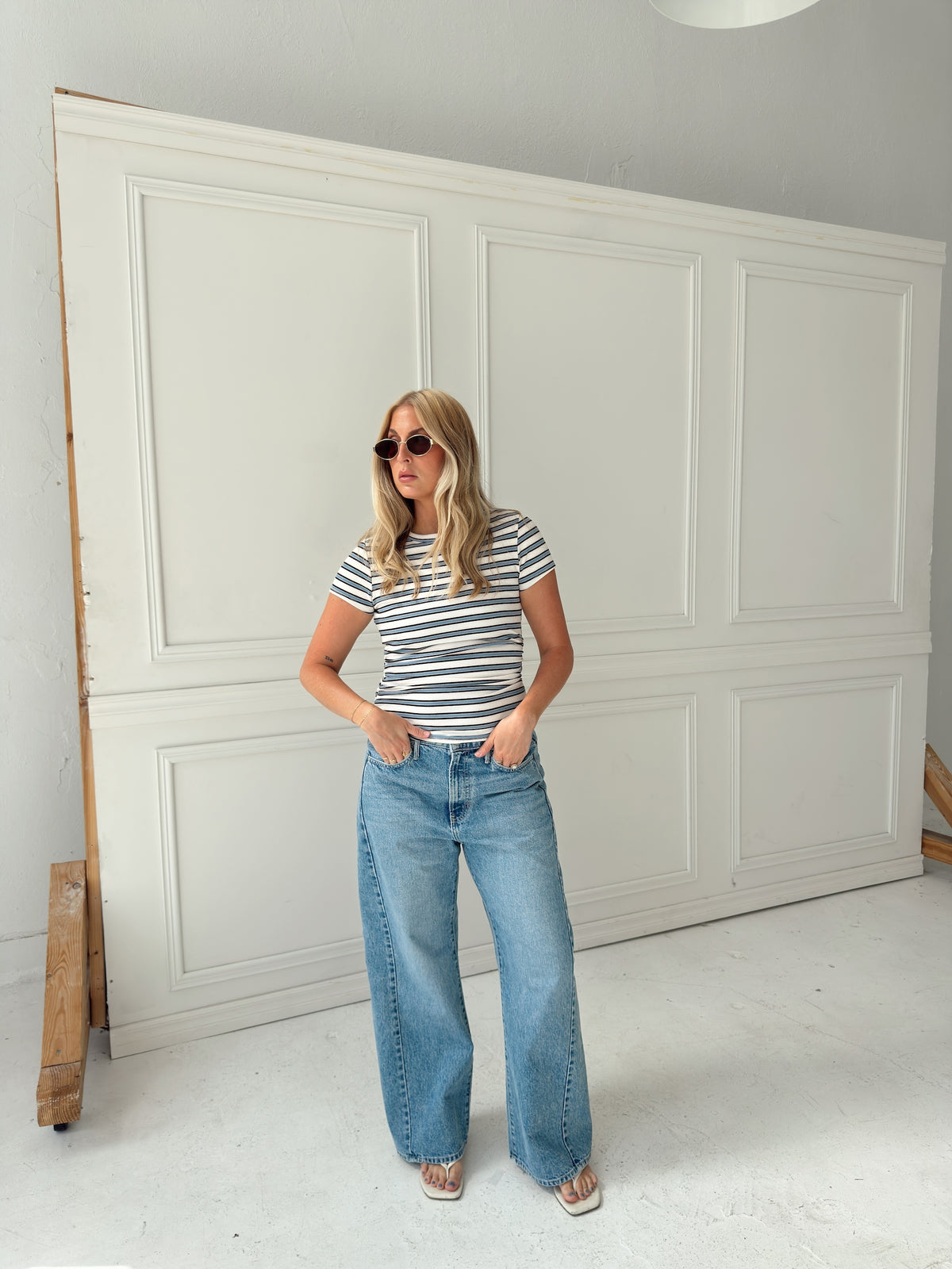 Sophia Stripe Ruched Short Sleeve Top