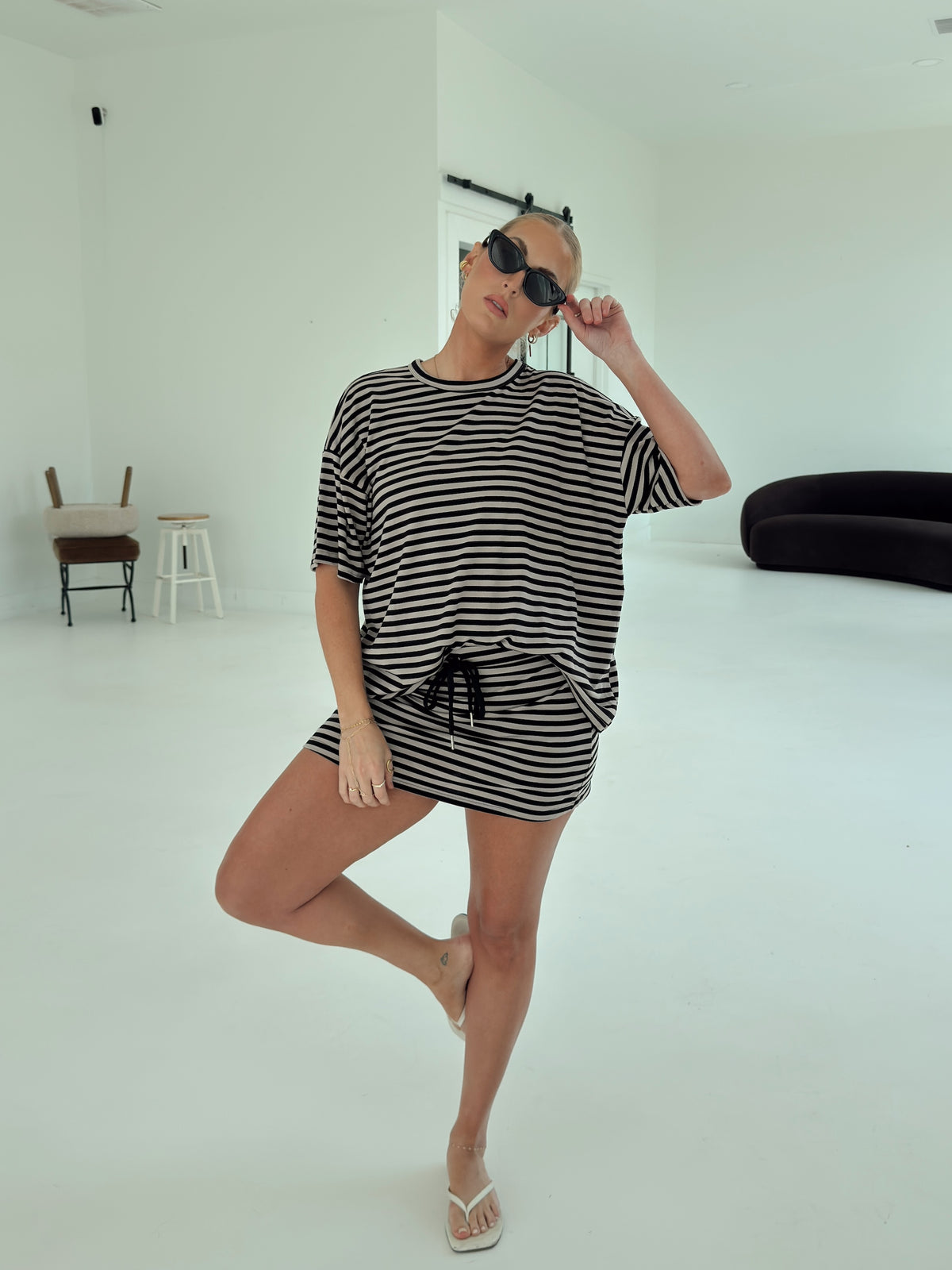 Weekender Stripe Top - Black/Taupe