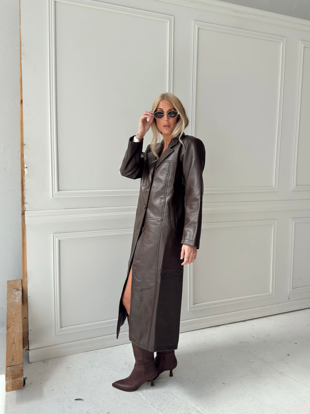 Freya Faux Leather Long Coat