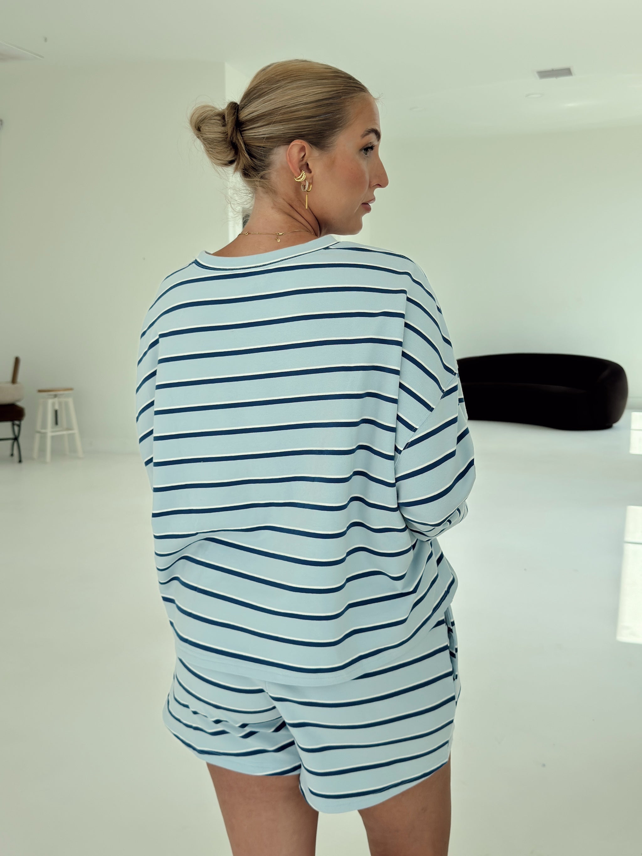 Crosby Stripe Long Sleeve - Navy and Baby Blue