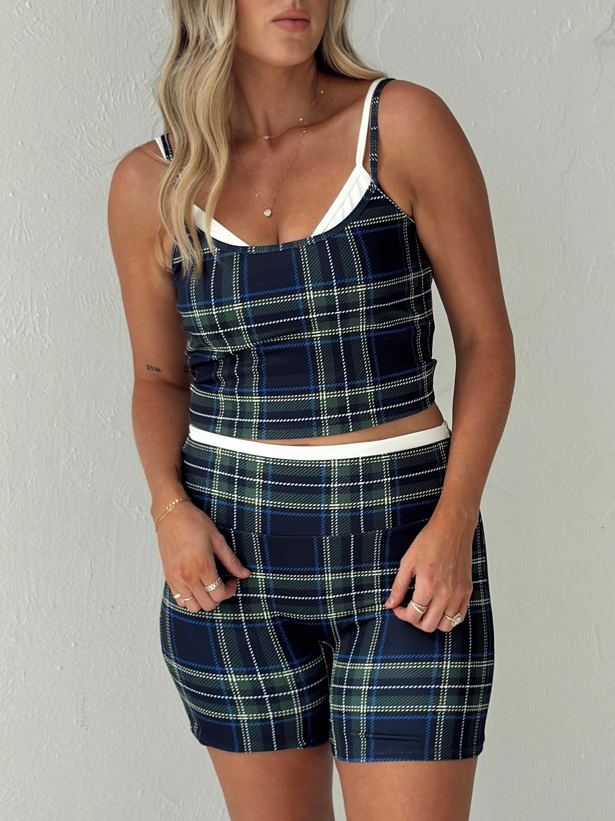 Navy Plaid Cami Top