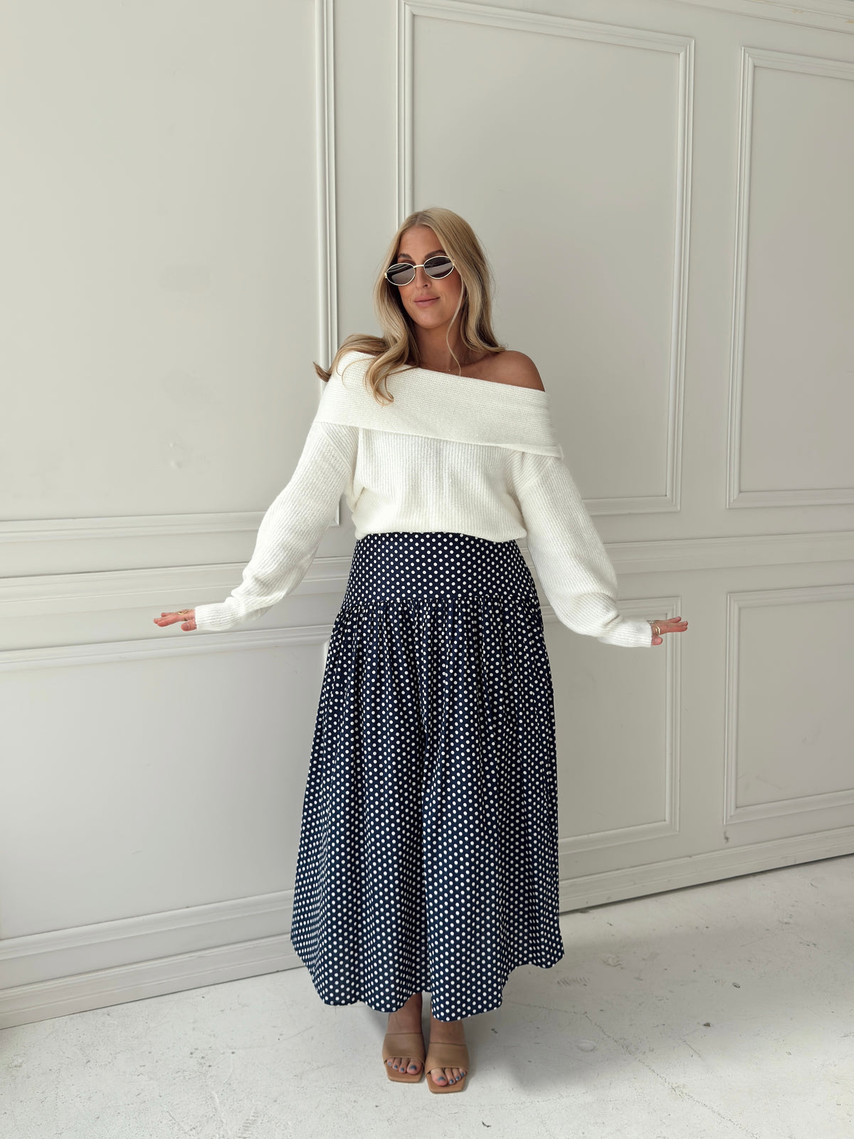 Set Your Sails Polka Dot Skirt - Navy