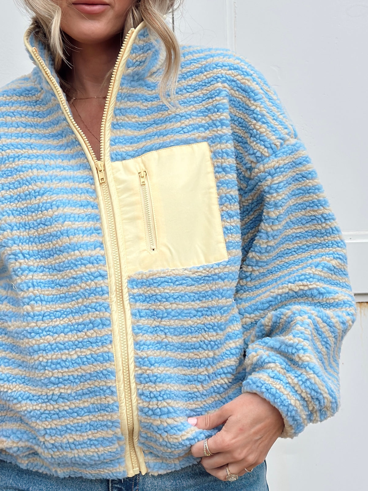 Madi Stripe Oversized Fleece Jacket