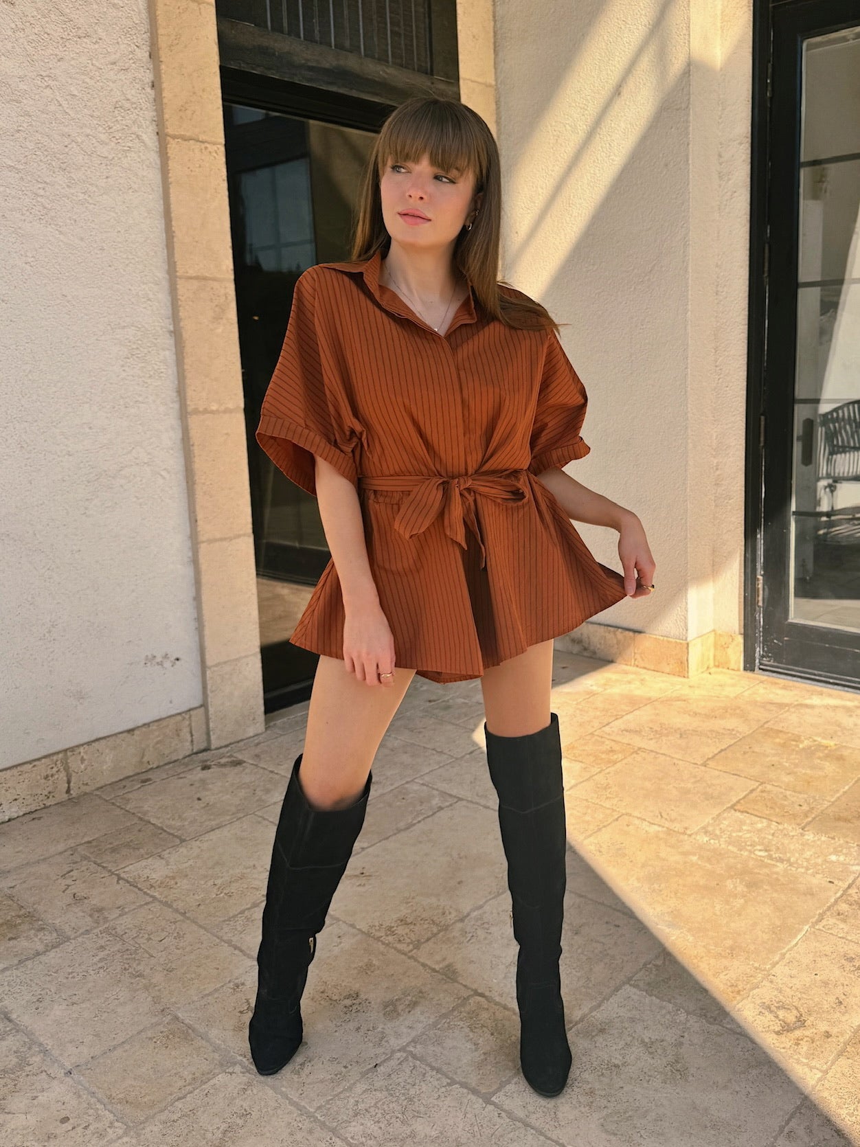 Meet Me in Santorini Ridge Romper - Terracotta