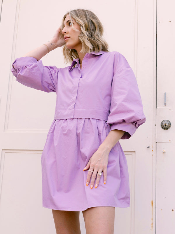 English Factory Lilac Puff Sleeve Shirt Dress