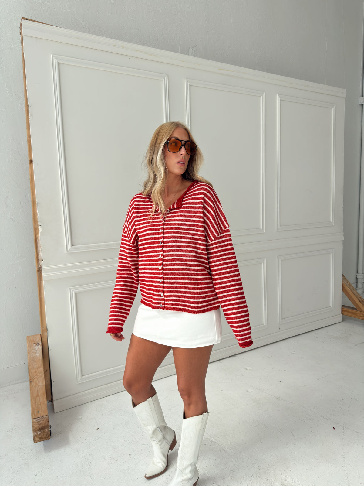 Brynn Striped Cardigan - Red
