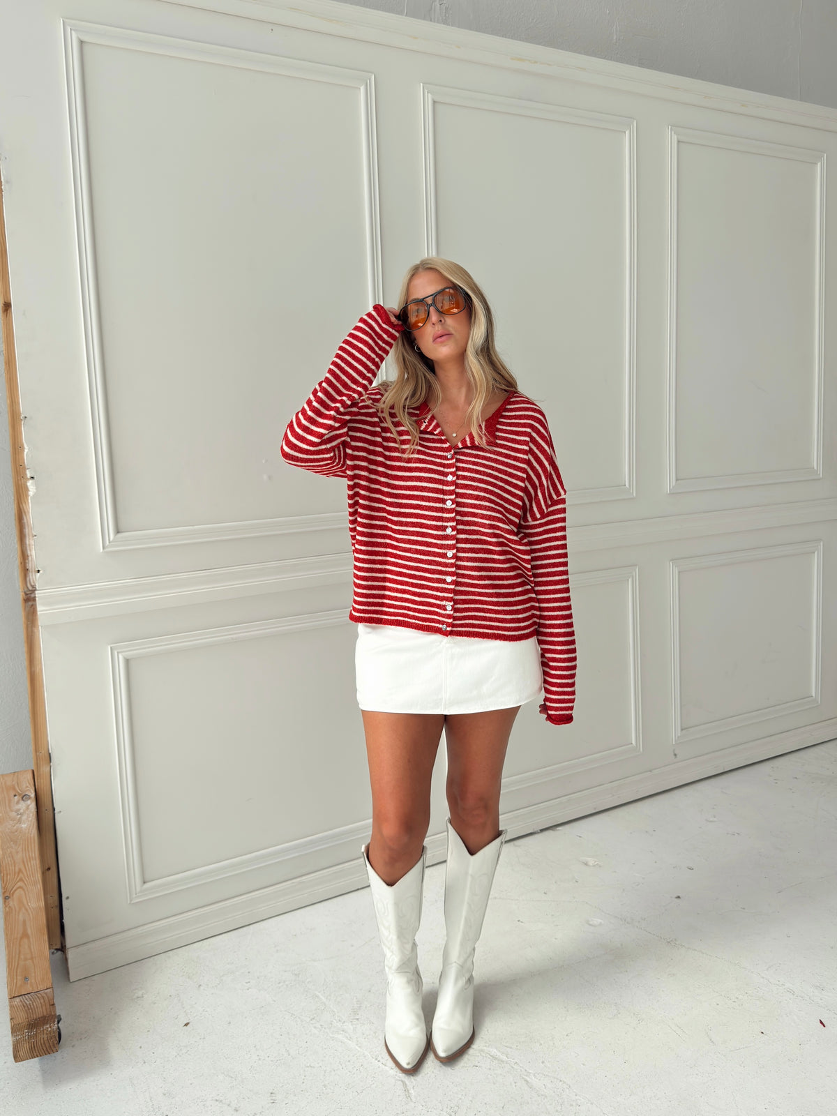 Brynn Striped Cardigan - Red