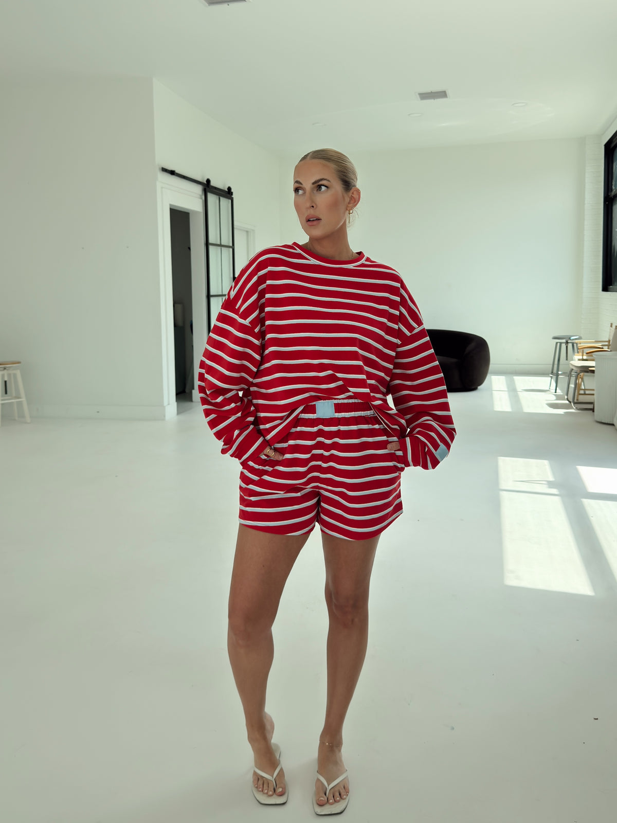 Crosby Stripe Long Sleeve - Tomato and Baby Blue