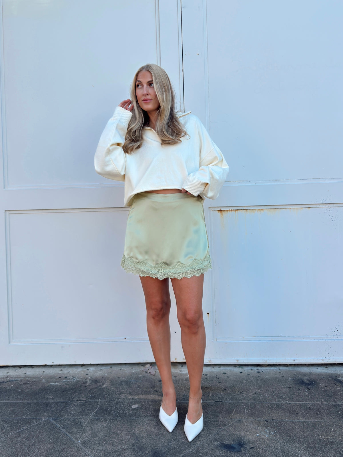 Sabrina Lace Trim Mini Skort - Matcha
