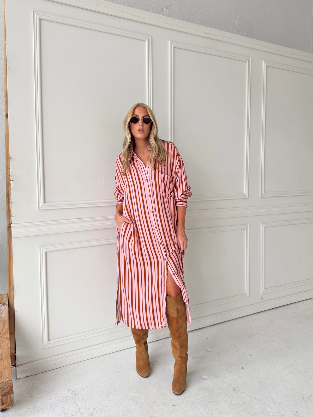Warren Pink & Brown Midi Dress
