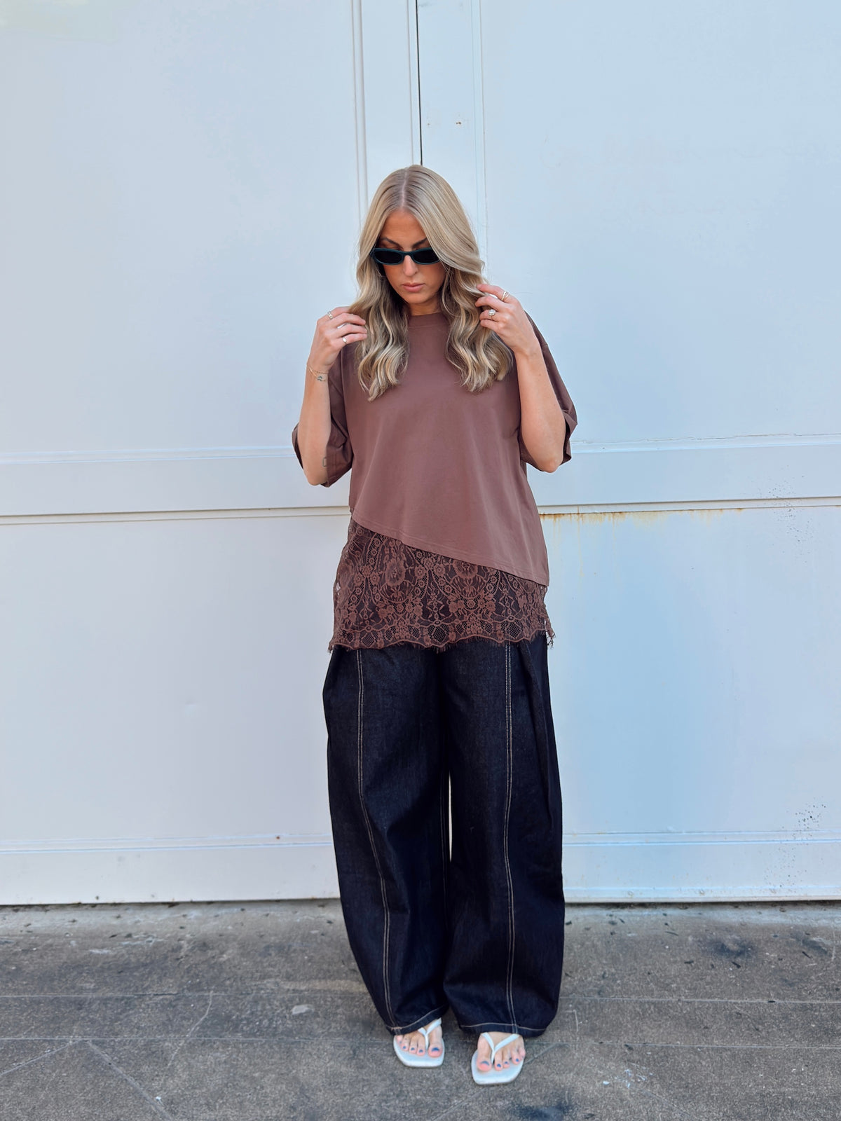 Jacqueline Lace Asymmetrical Tee - Brown