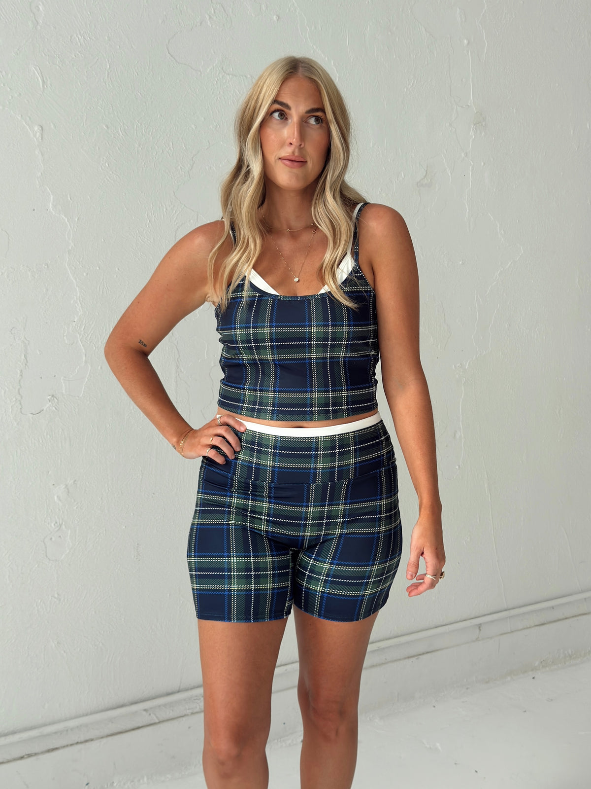 Navy Plaid Cami Top