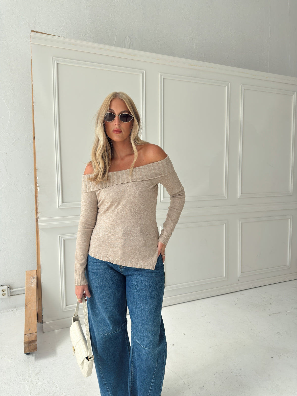 Charlotte Foldover Knit Sweater - Oatmeal