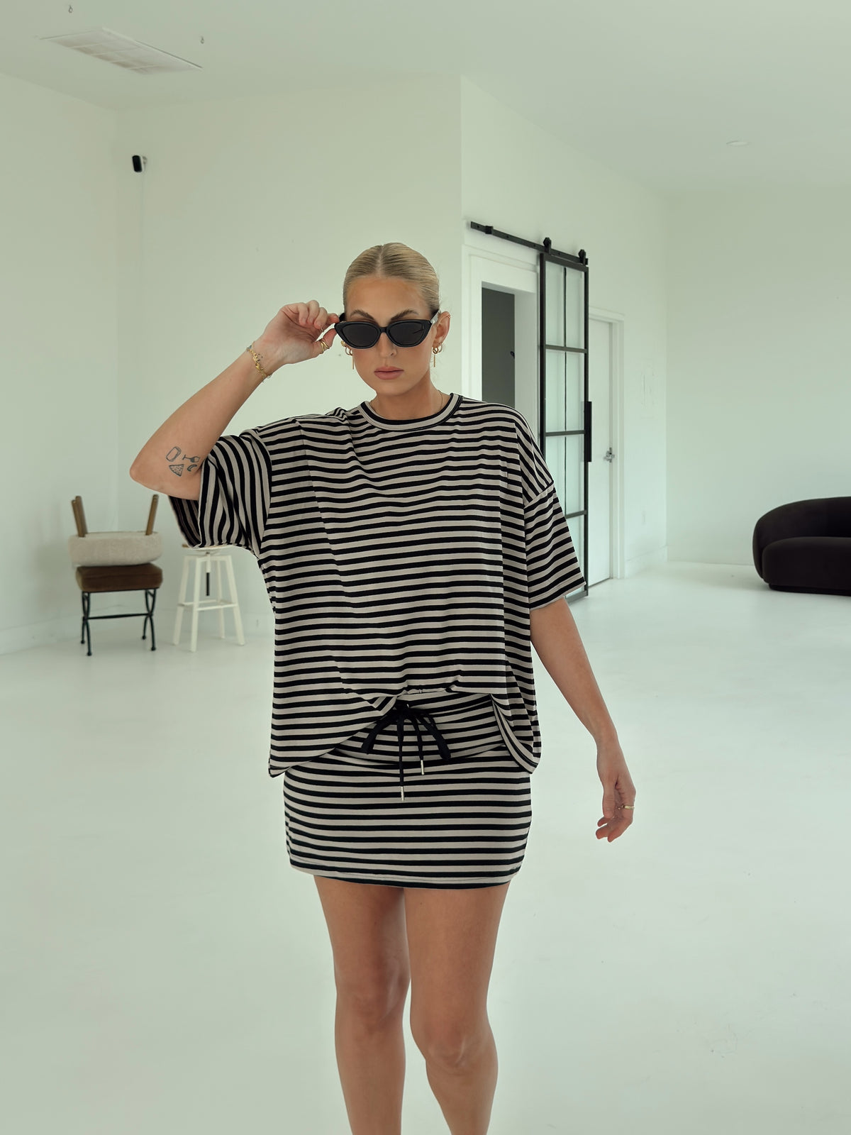Weekender Stripe Top - Black/Taupe
