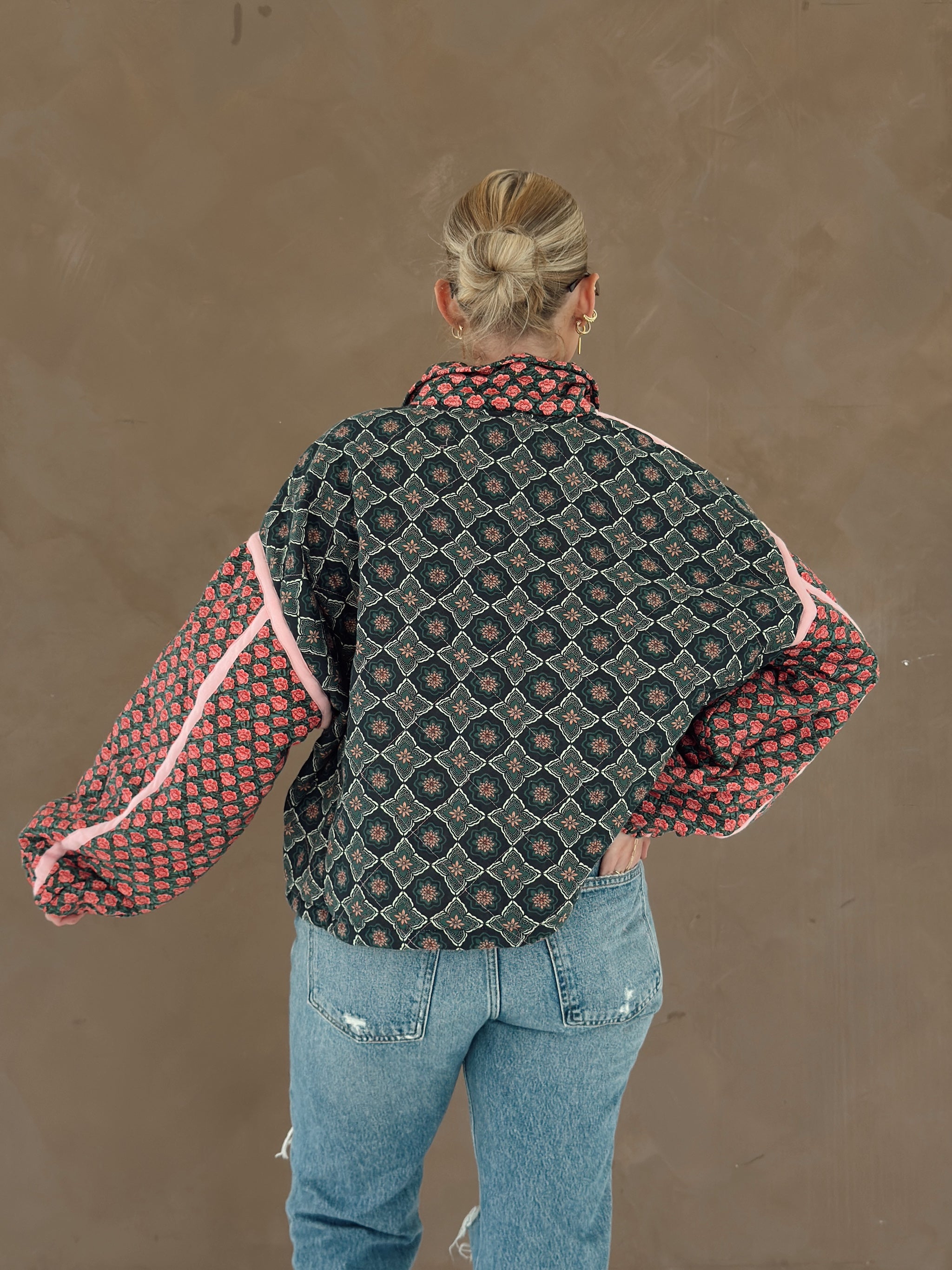 Quinn Quilted Bomber Jacket in Rose Garden