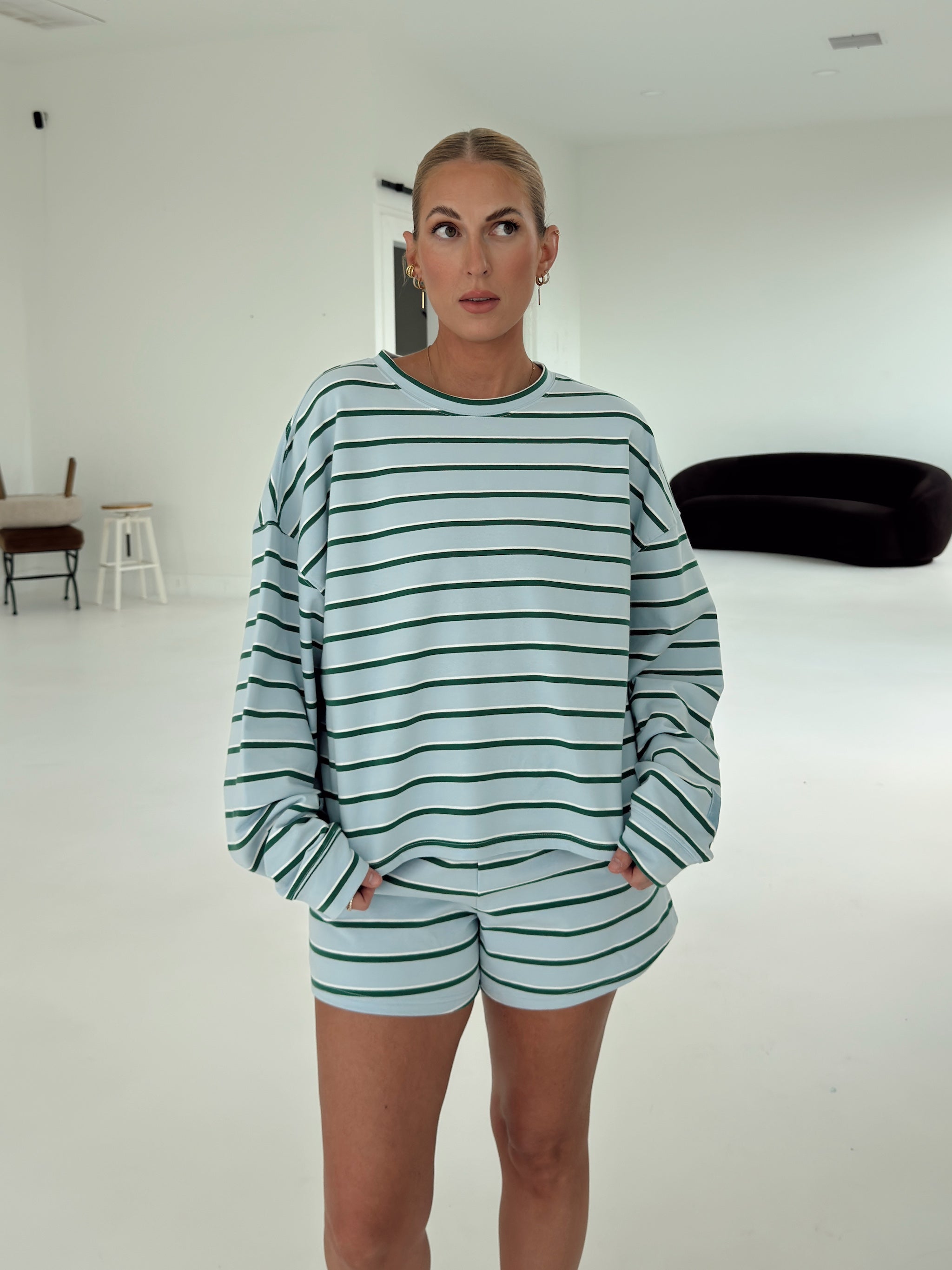 Crosby Stripe Long Sleeve - Baby Blue and Green