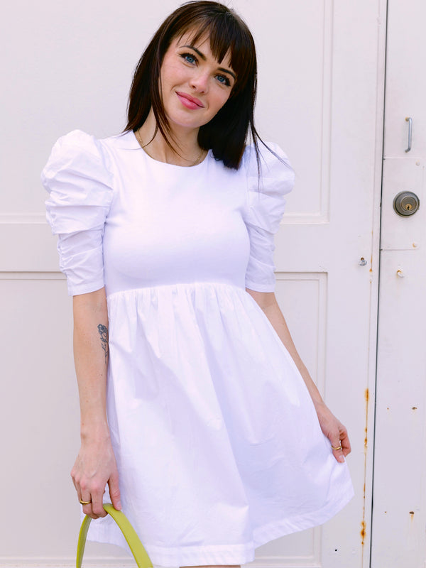 English Factory White Puff Sleeve Mini Dress