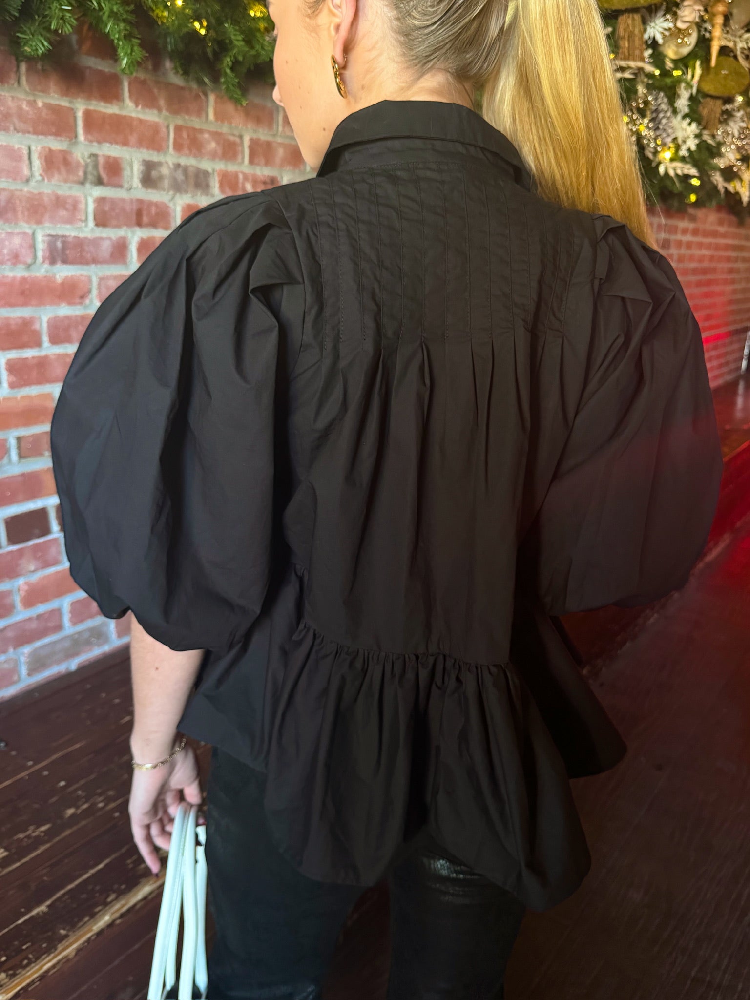 Meet Me in Santorini Black Poplin Blouse