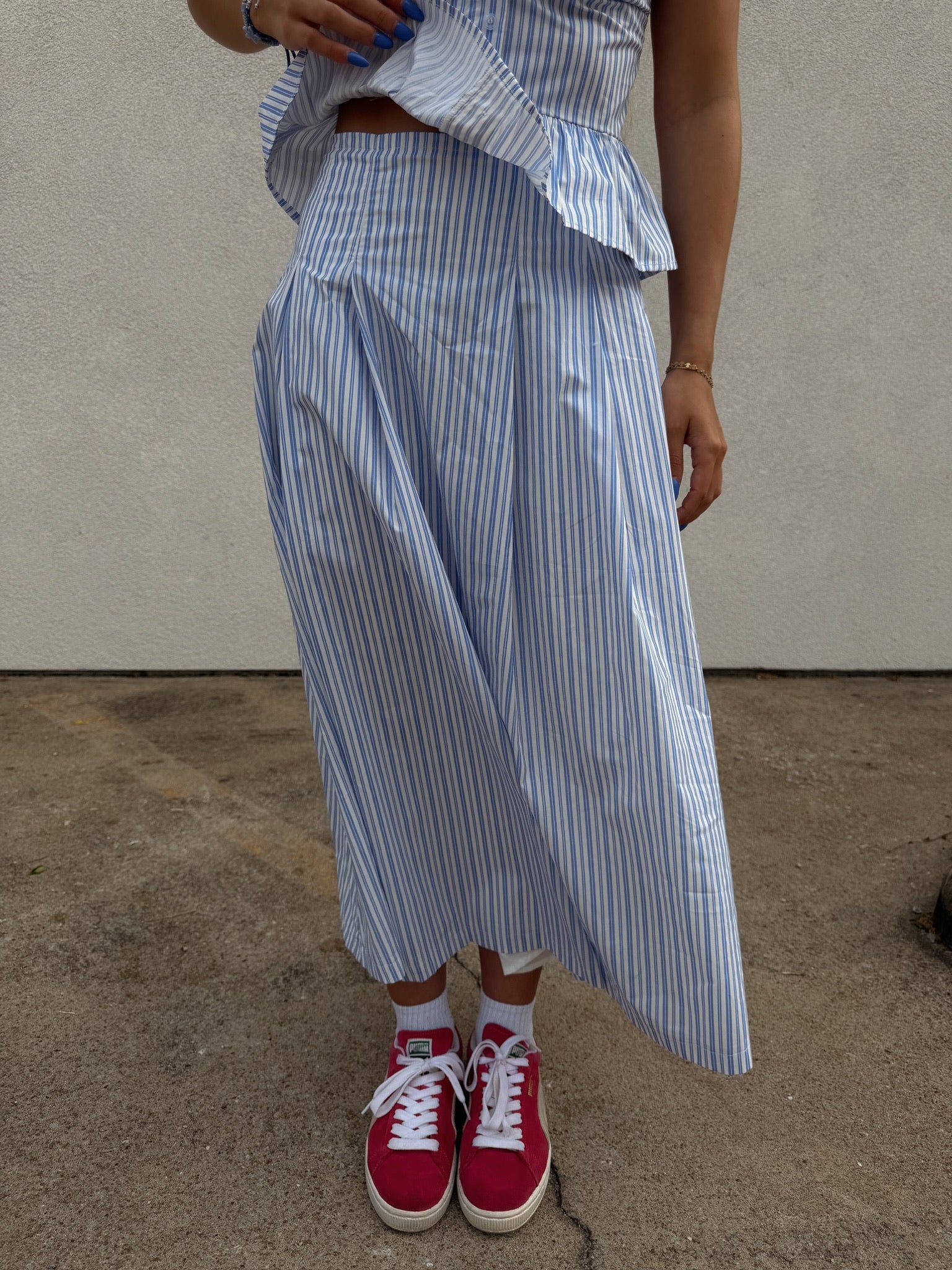 Blue Striped Midi Skirt