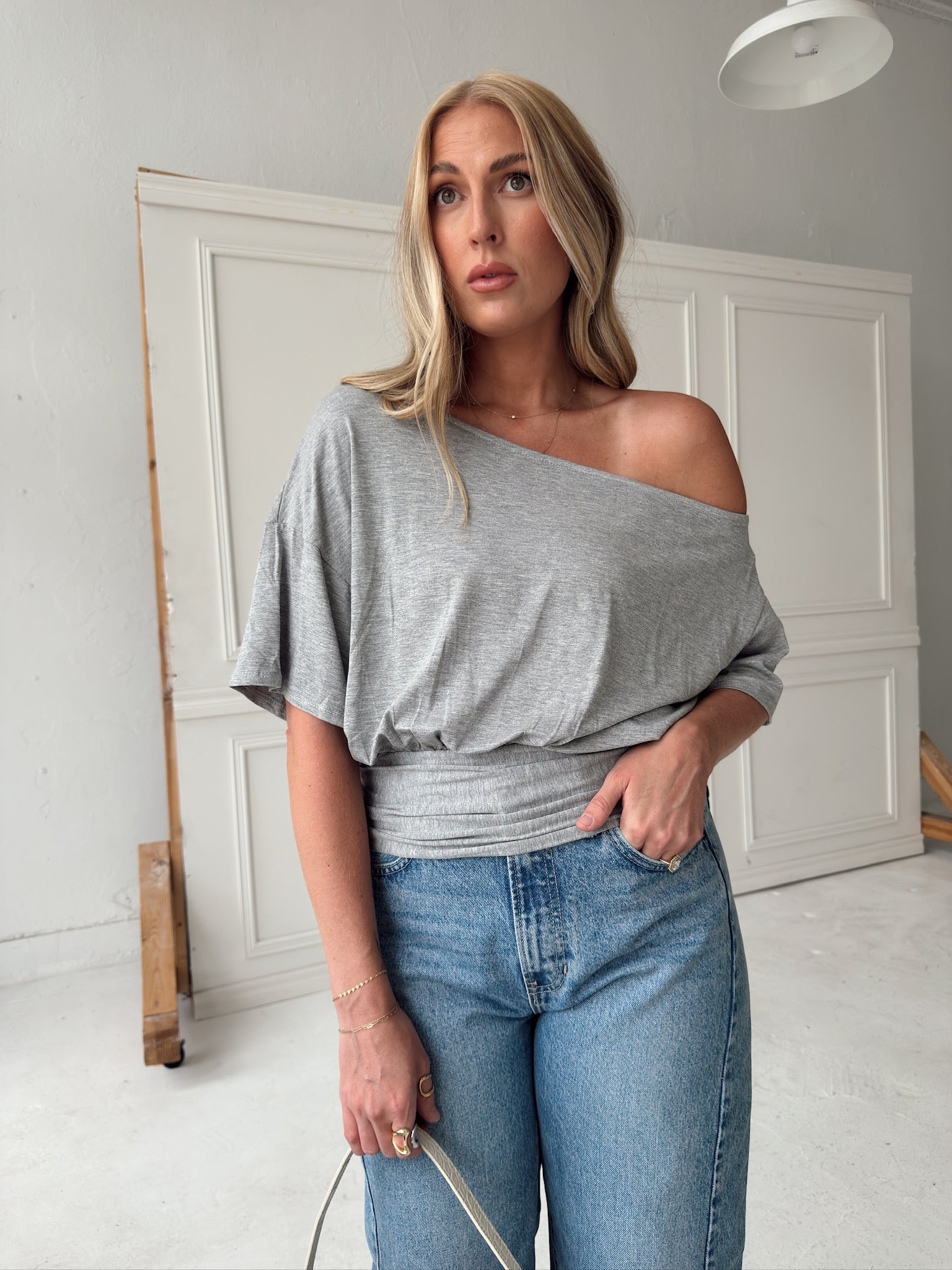 Jules Ruched Waist Top - Grey