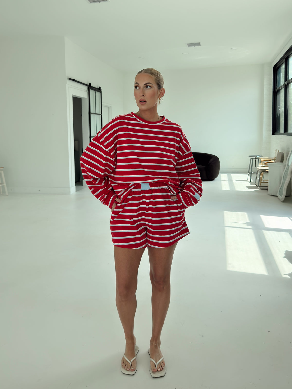 Crosby Stripe Long Sleeve - Tomato and Baby Blue