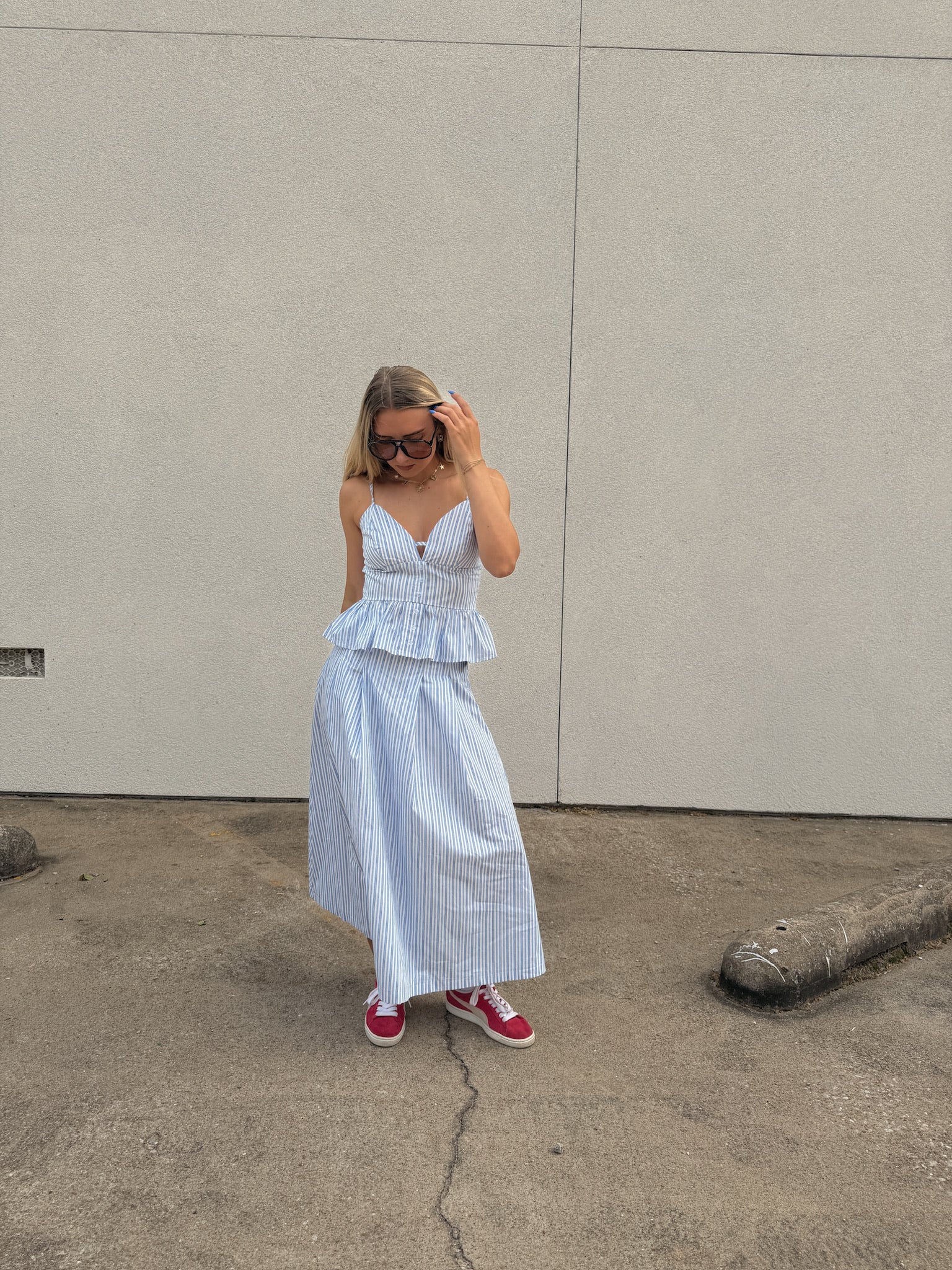 Blue Striped Midi Skirt