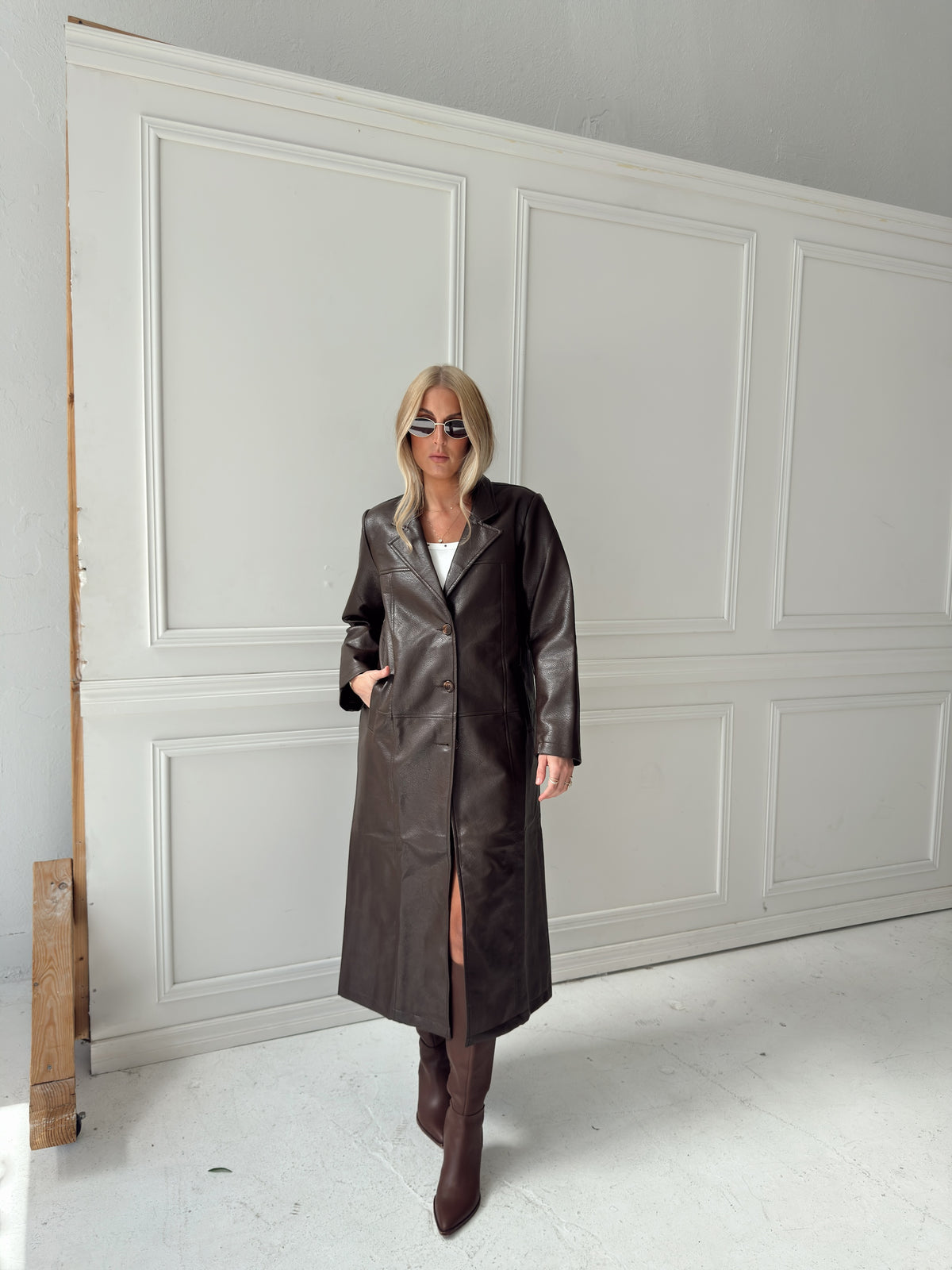 Freya Faux Leather Long Coat