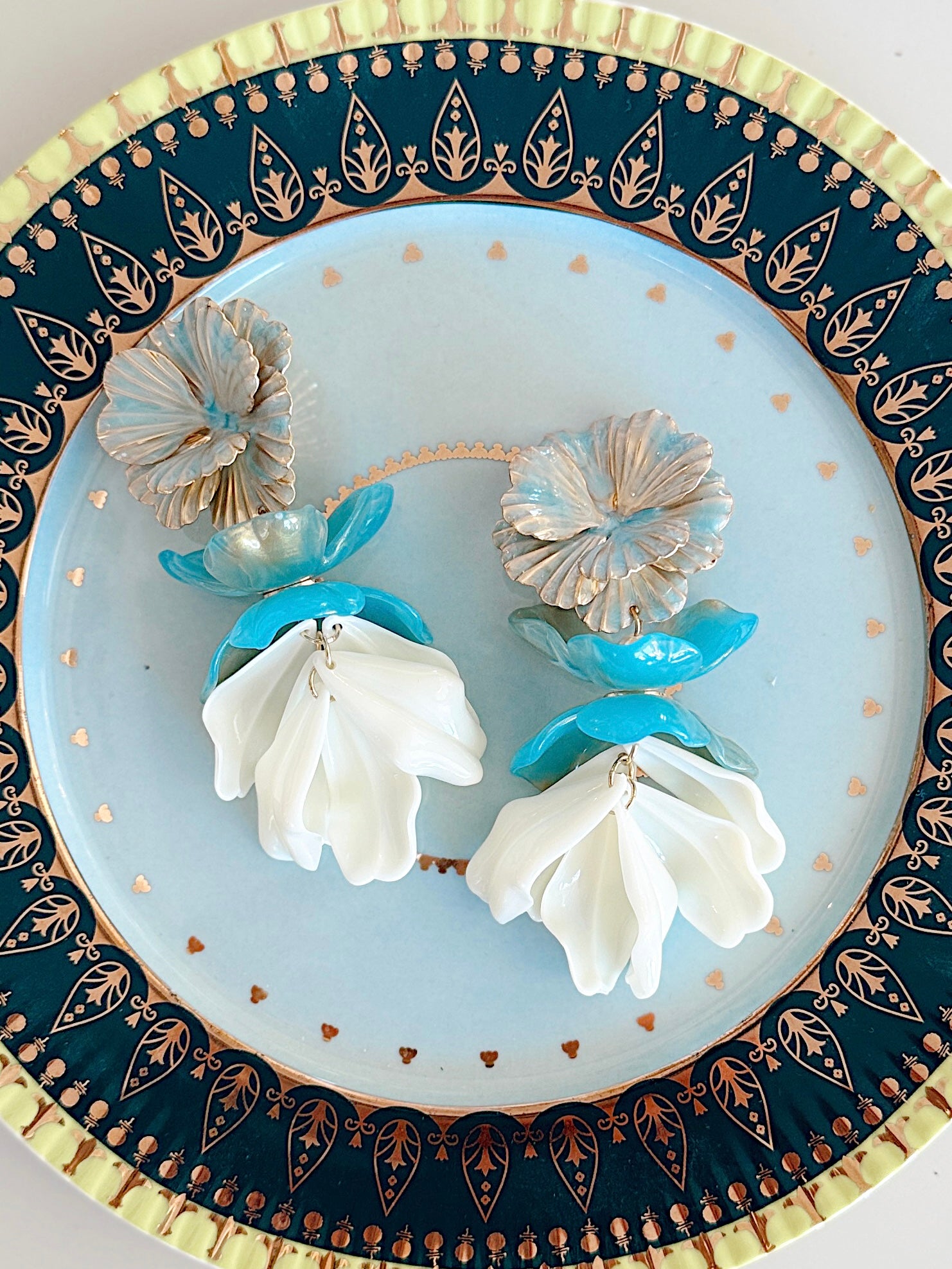 Blue Flower Drop Earrings