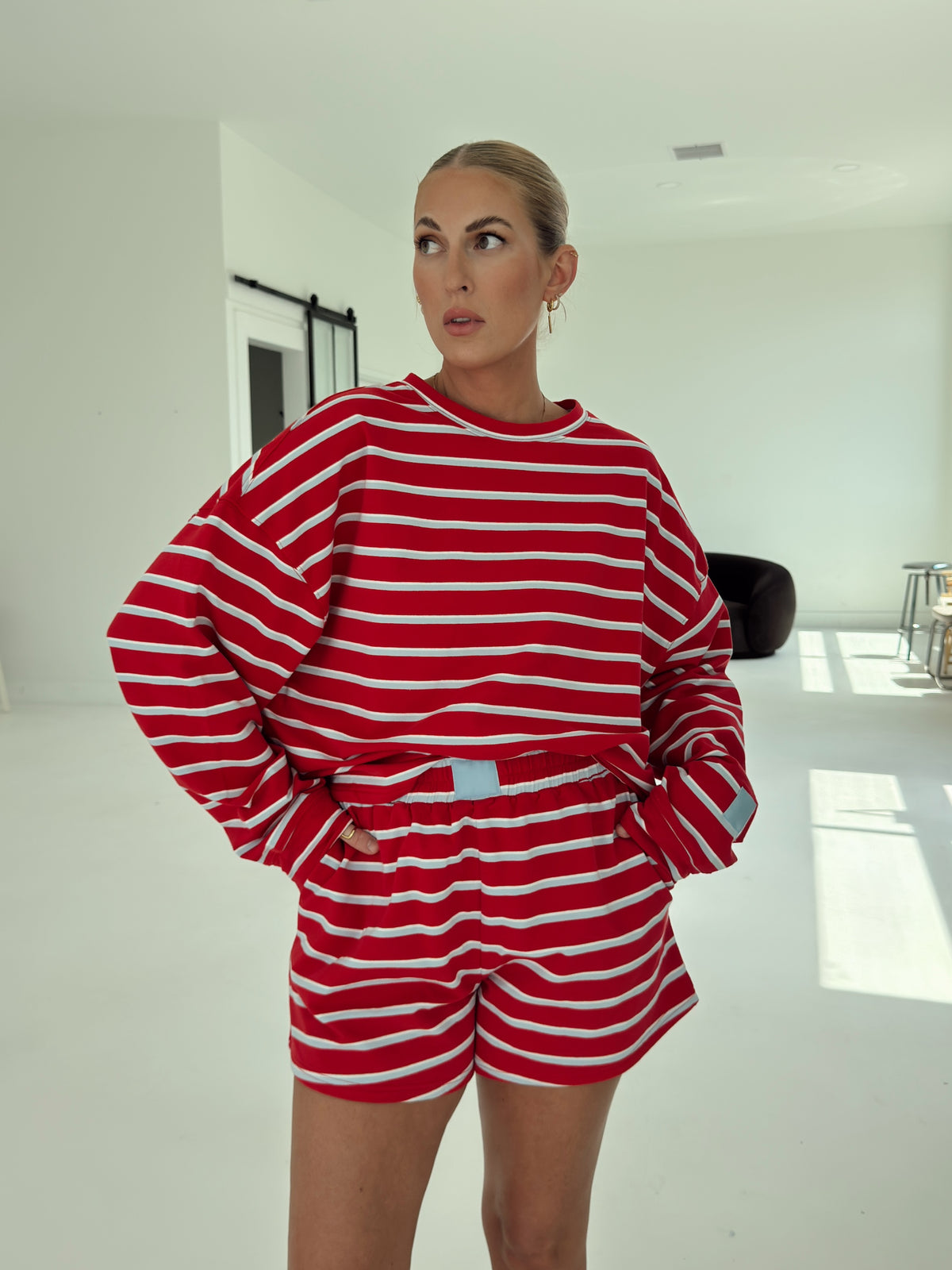 Crosby Stripe Long Sleeve - Tomato and Baby Blue