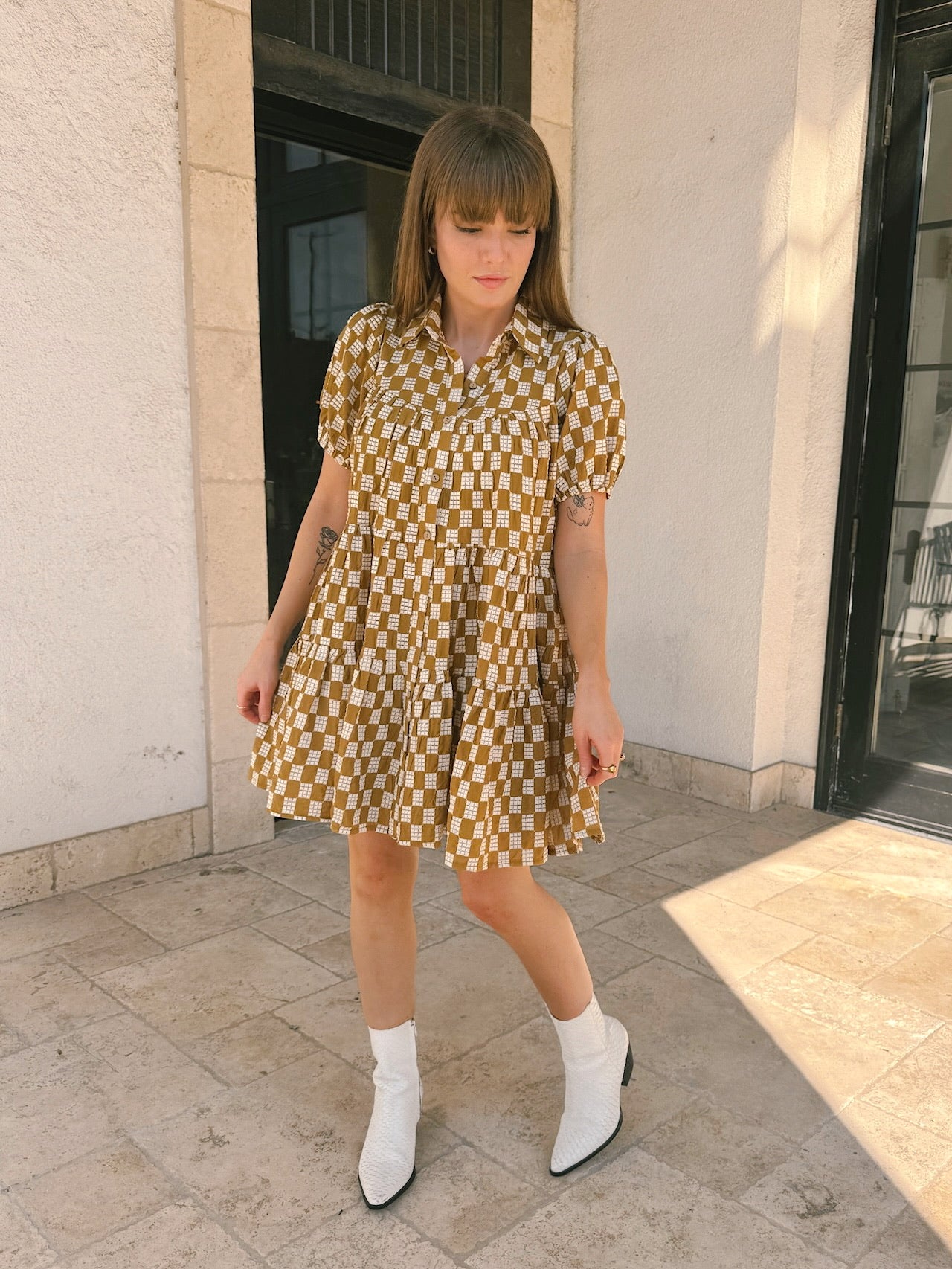 Meet Me in Santorini Button Down Dress - Terracotta Weave