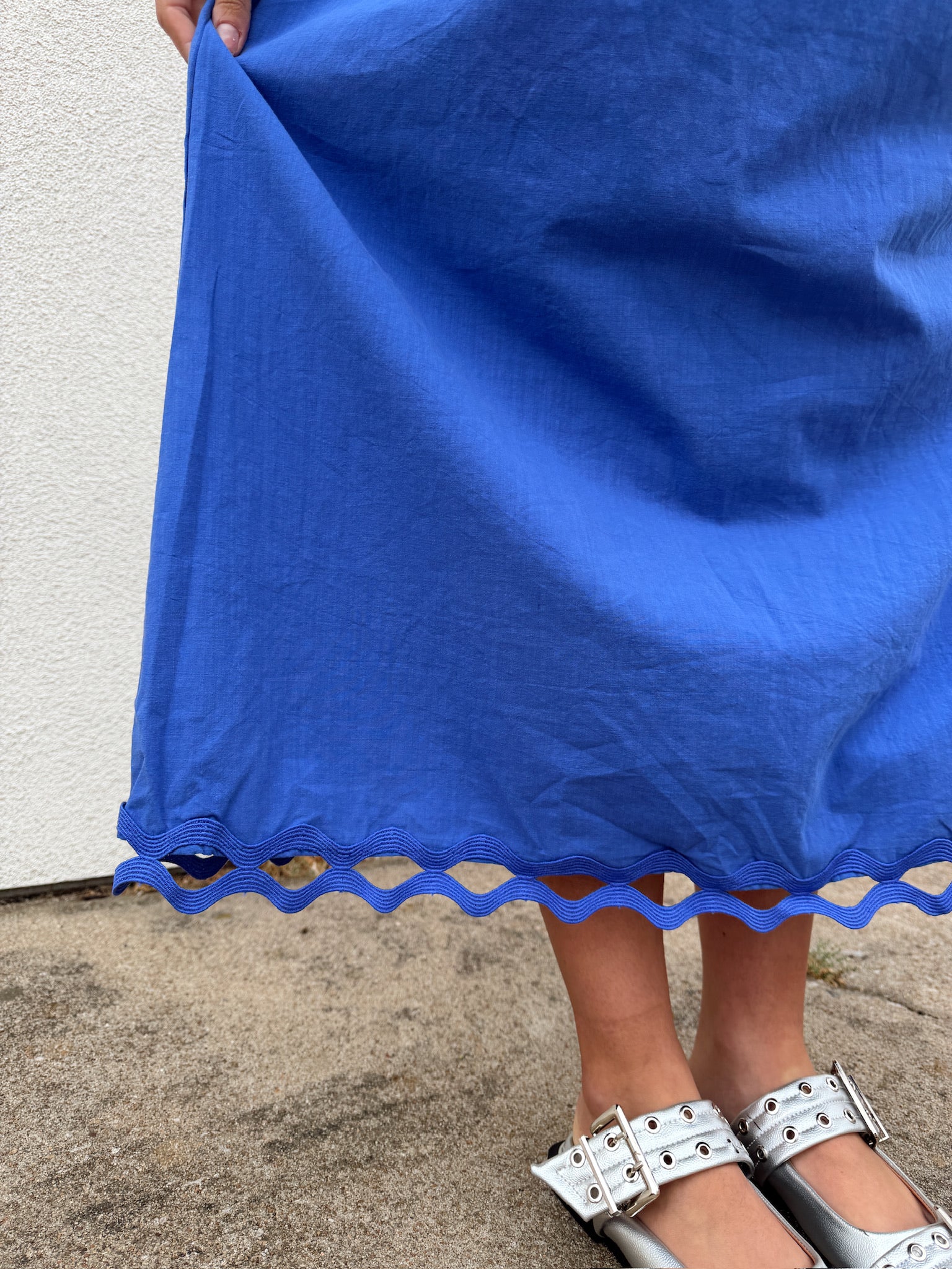 Jamie Blue Scallop Strap Midi Dress