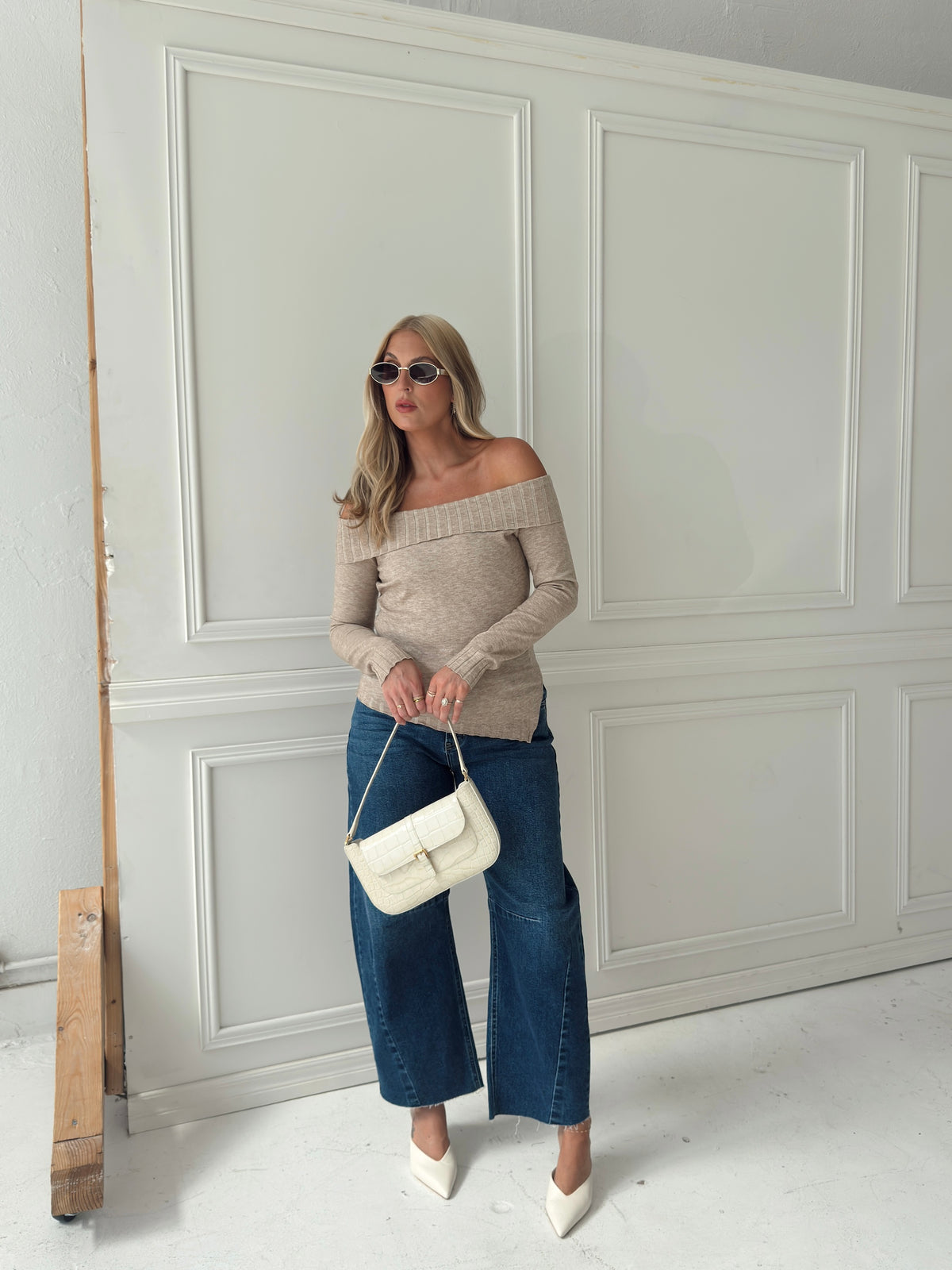 Charlotte Foldover Knit Sweater - Oatmeal