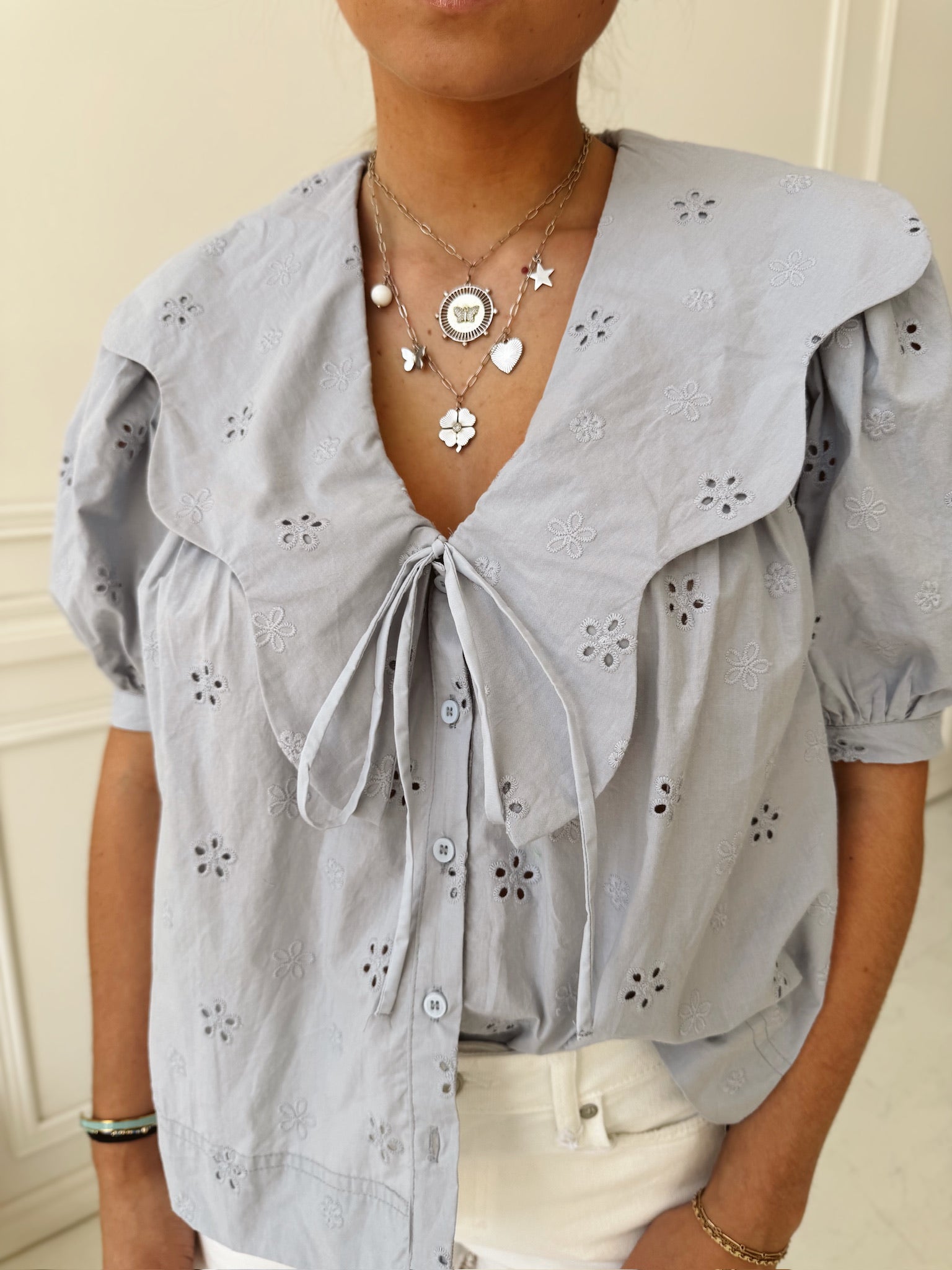 Scalloped Blue Blouse