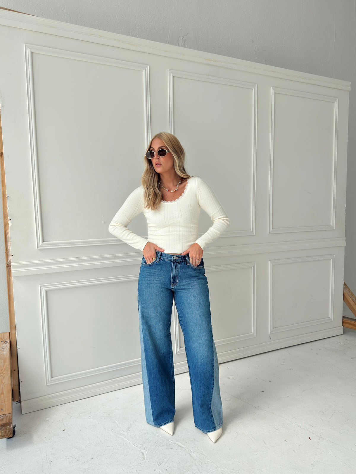 Presley Pointelle Rib Knit Sweater - Ivory