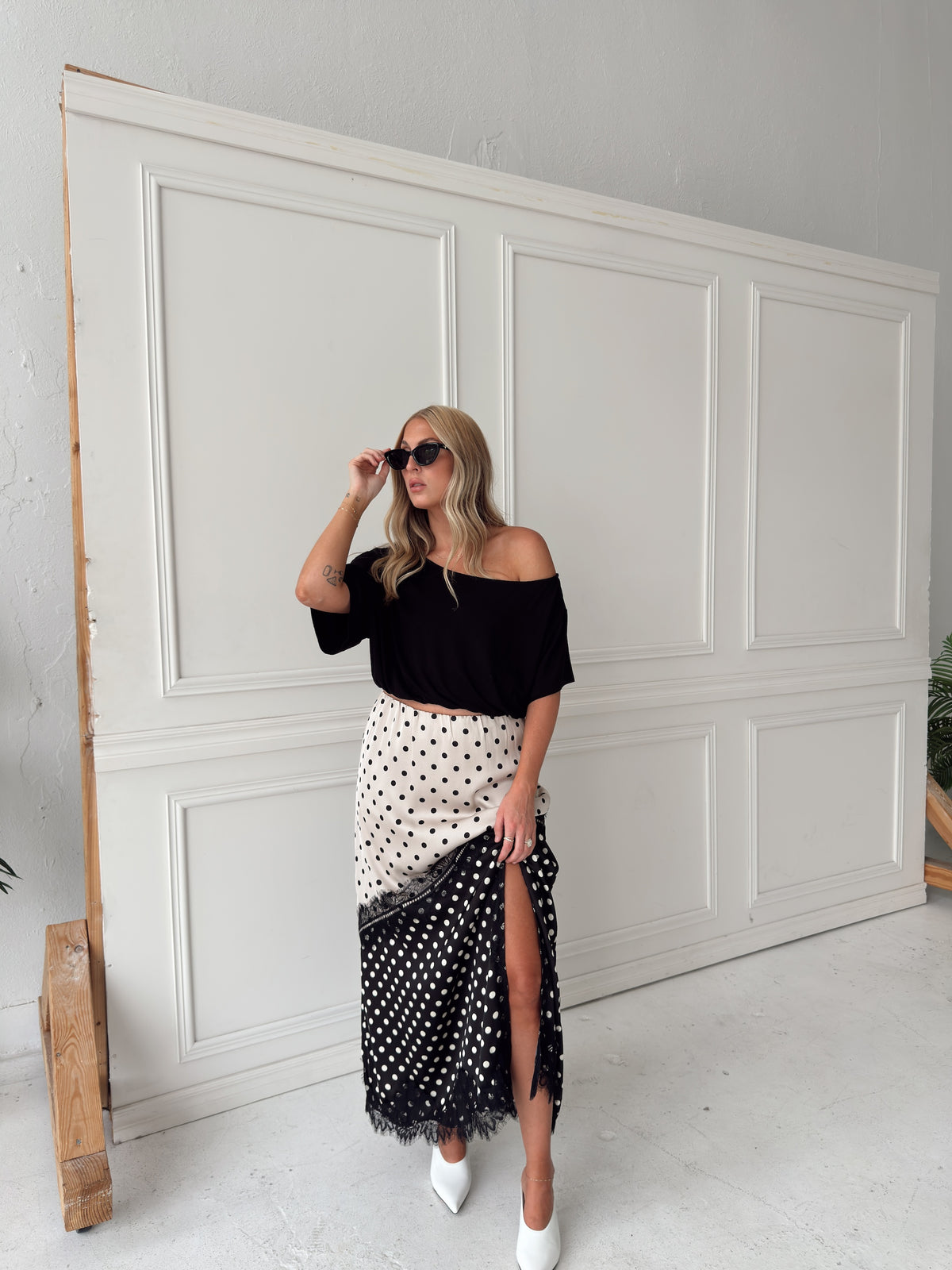 Diana Dual-Tone Polka Dot Maxi Skirt