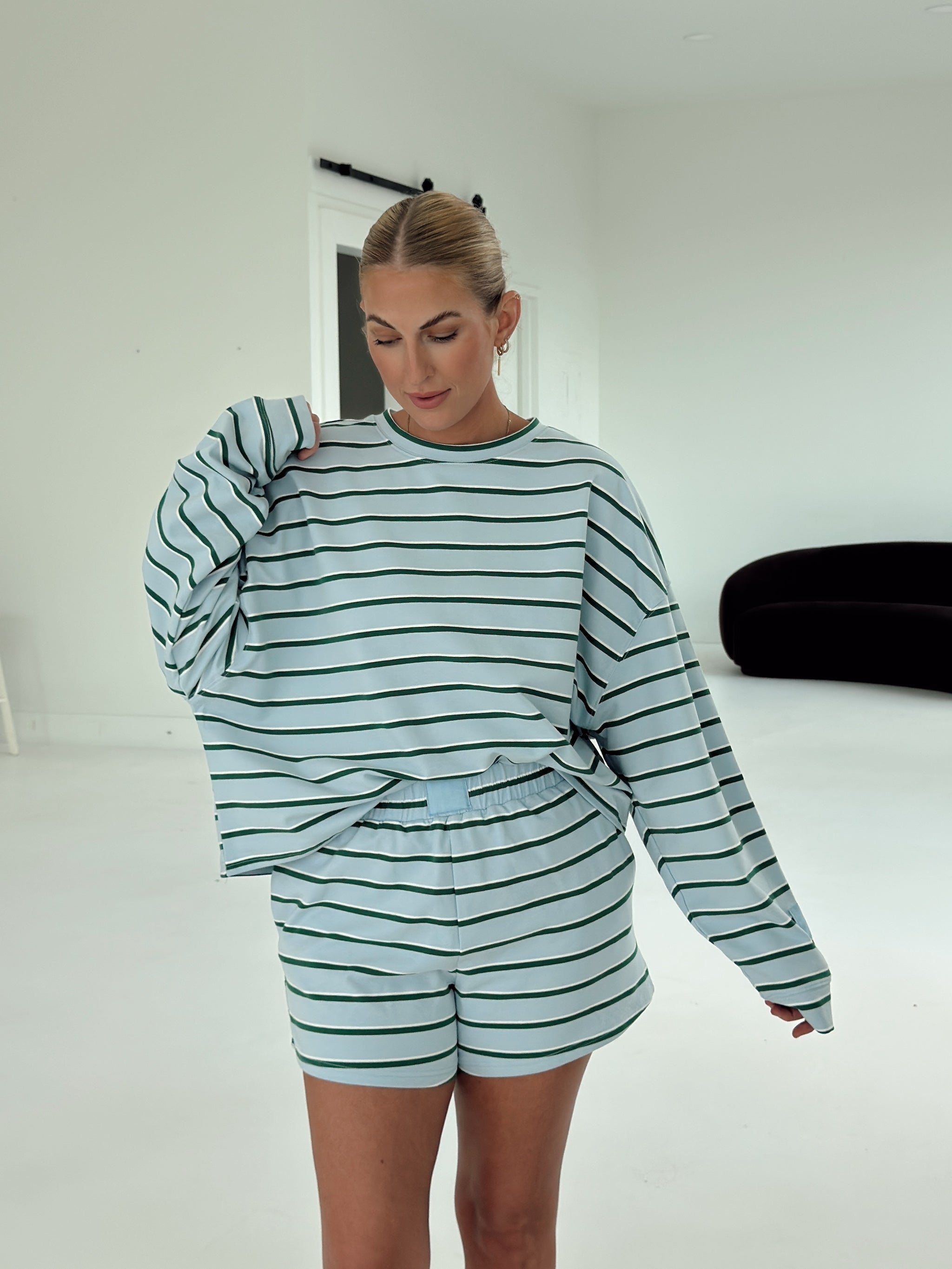 Crosby Stripe Long Sleeve - Baby Blue and Green