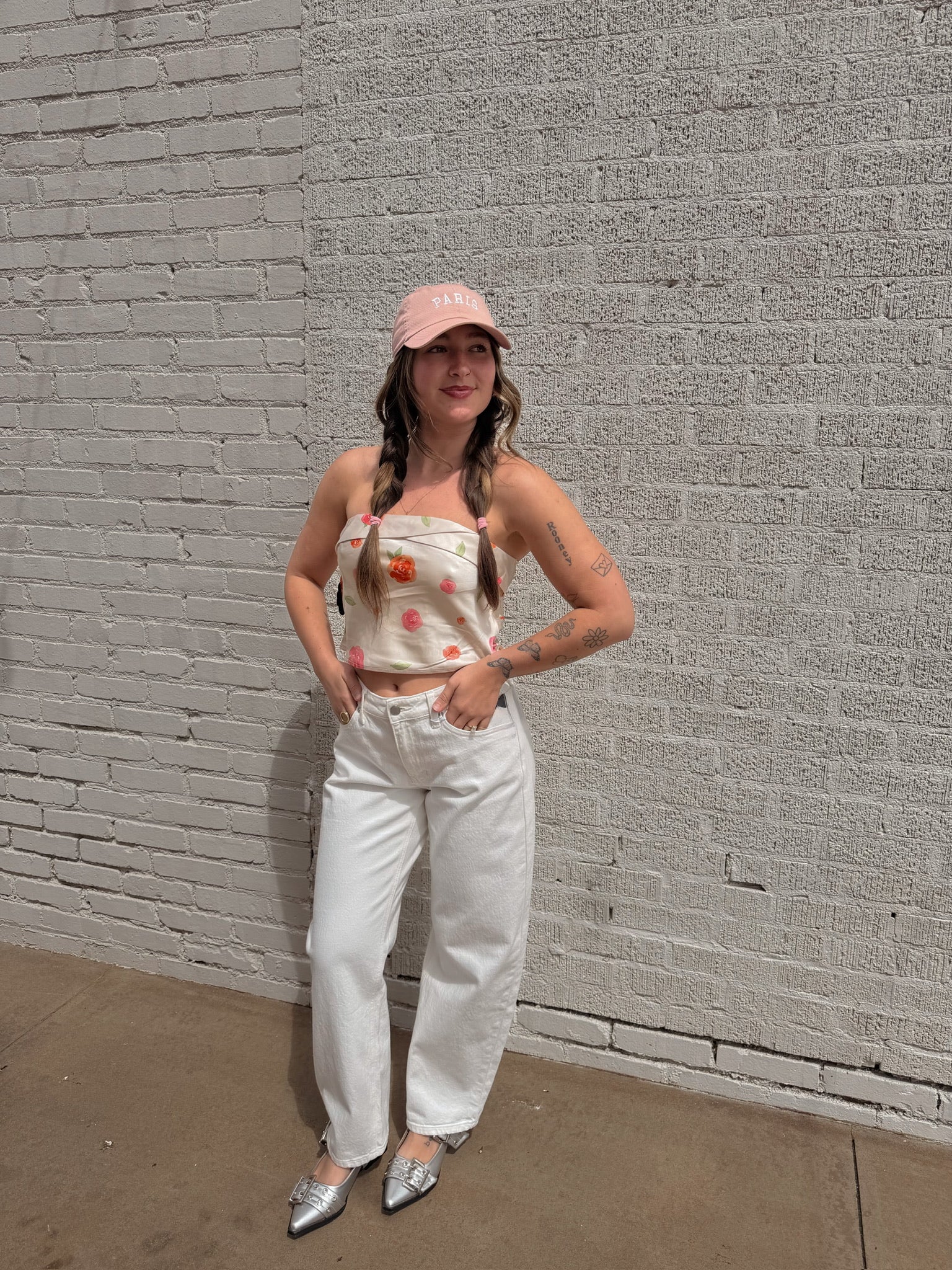 Floral Satin Strapless Top