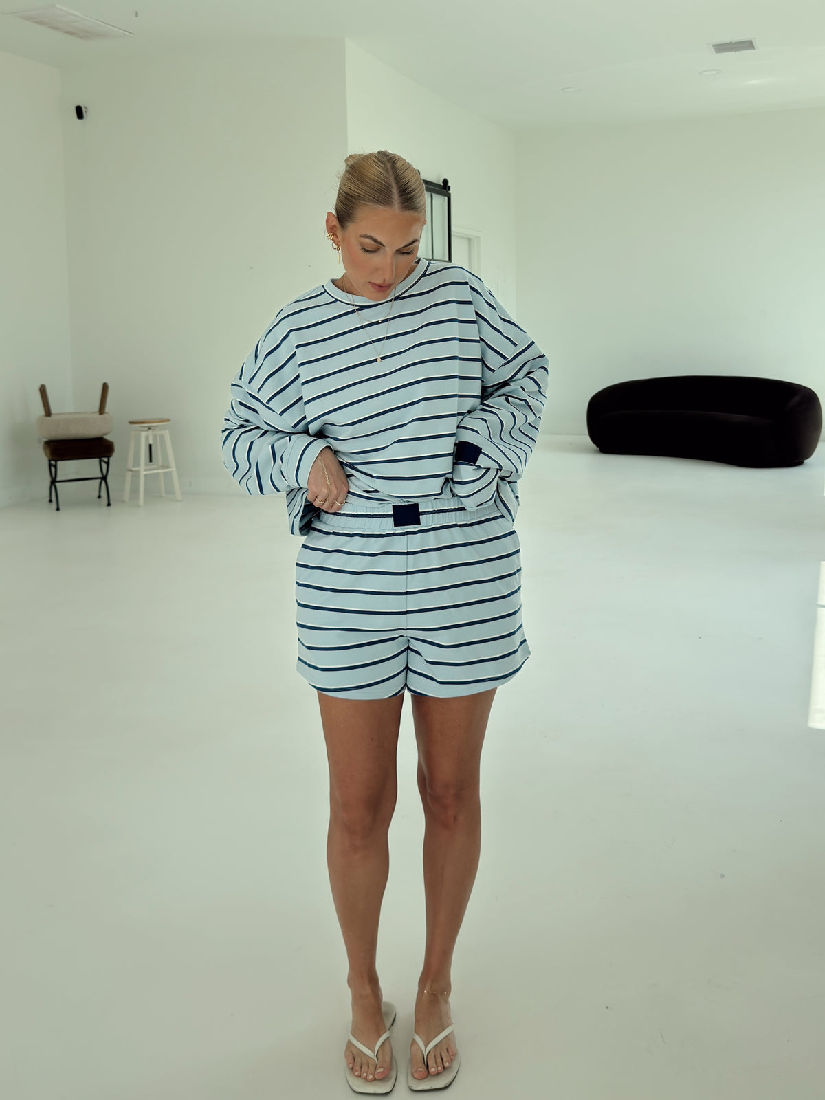 Crosby Stripe Long Sleeve - Navy and Baby Blue