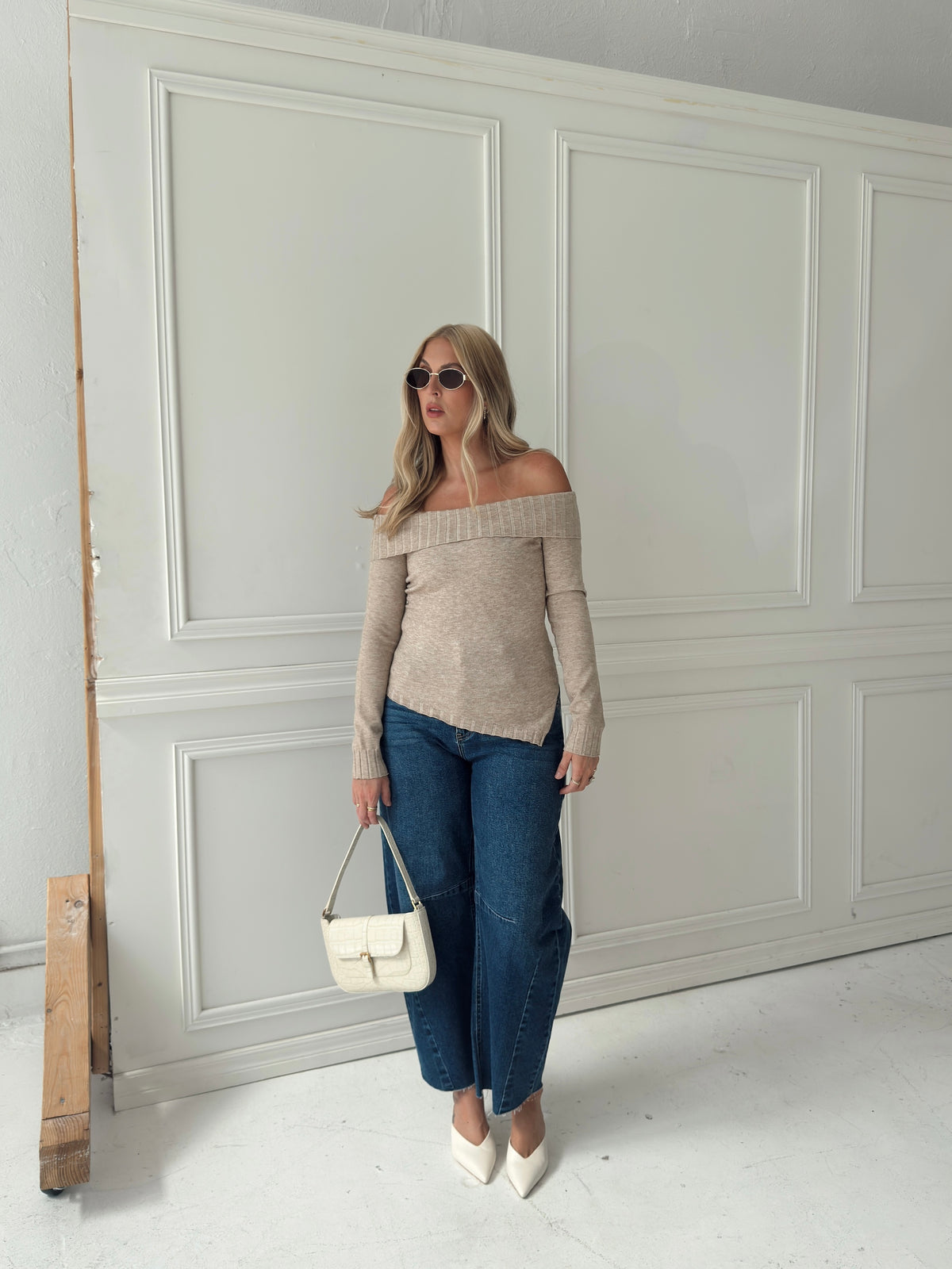 Charlotte Foldover Knit Sweater - Oatmeal