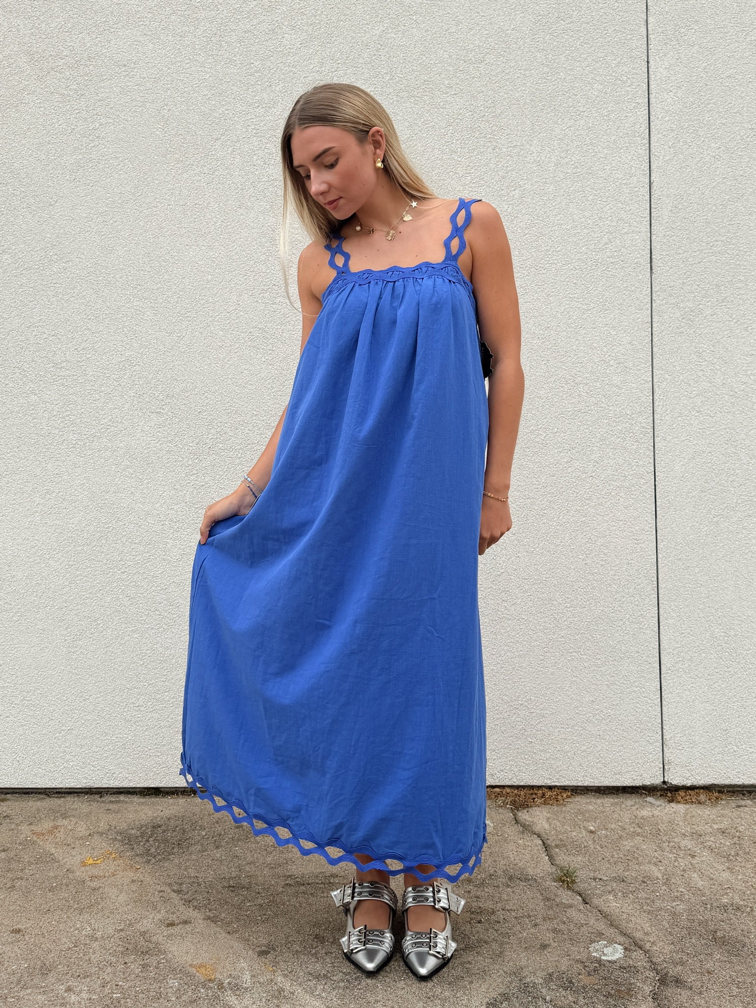 Jamie Blue Scallop Strap Midi Dress