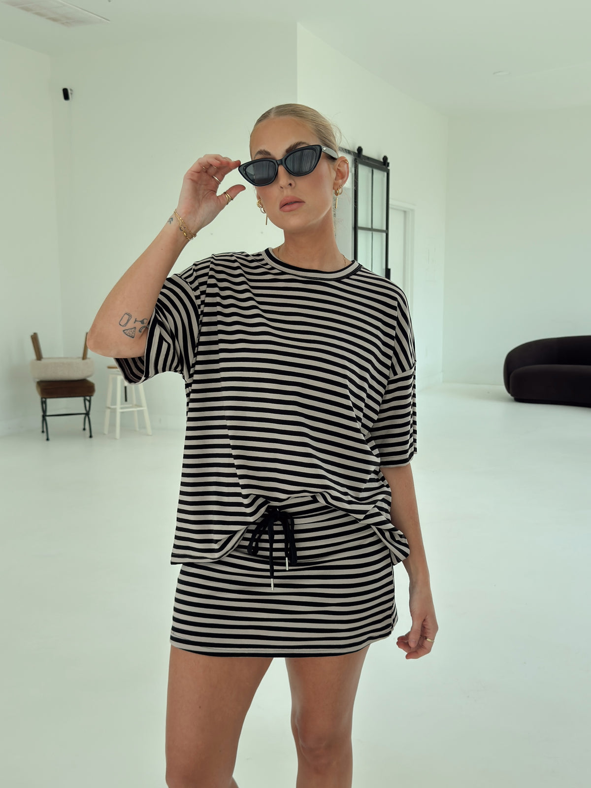Weekender Stripe Top - Black/Taupe